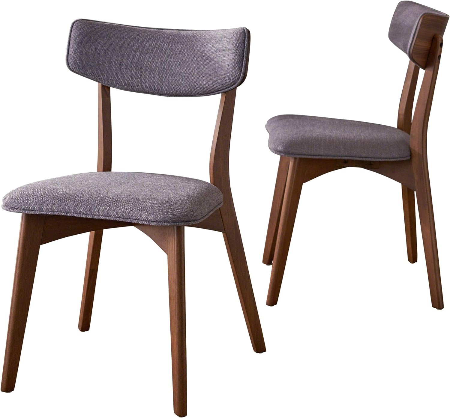 Christopher Knight Home Abrielle Mid-Century Modern Fabric Dining Chairs with Natural Walnut Finished Rubberwood Frame, 2-Pcs Set, Dark Grey / Natural Walnut