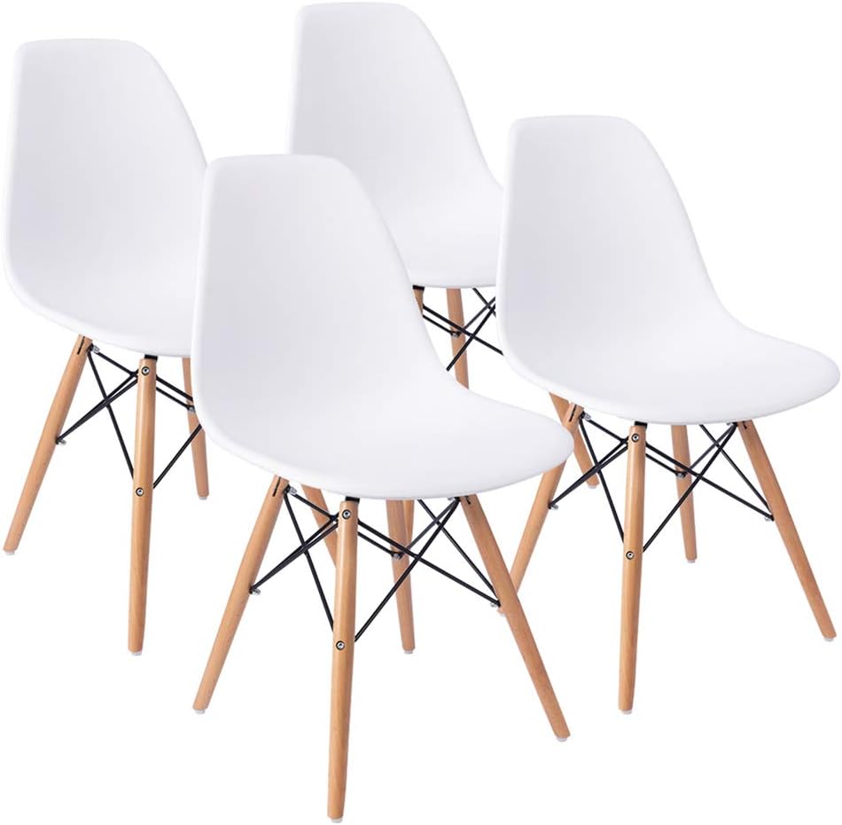 Furmax Pre Assembled Modern Style Dining Chair Mid Century Modern DSW Chair, Shell Lounge Plastic Chair for Kitchen, Dining, Bedroom, Living Room Side Chairs Set of 4 (White)