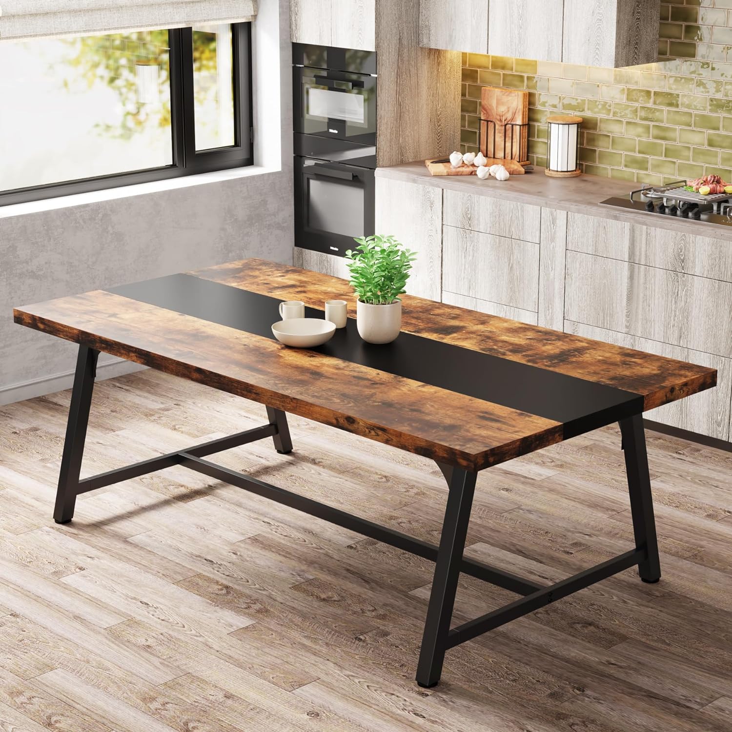 Tribesigns Dining Table for 8 People, 70.87-inch Rectangular Wood Kitchen Table with Strong Metal Frame, Industrial Large Long Dining Room Table for Big Family (Rustic Brown)