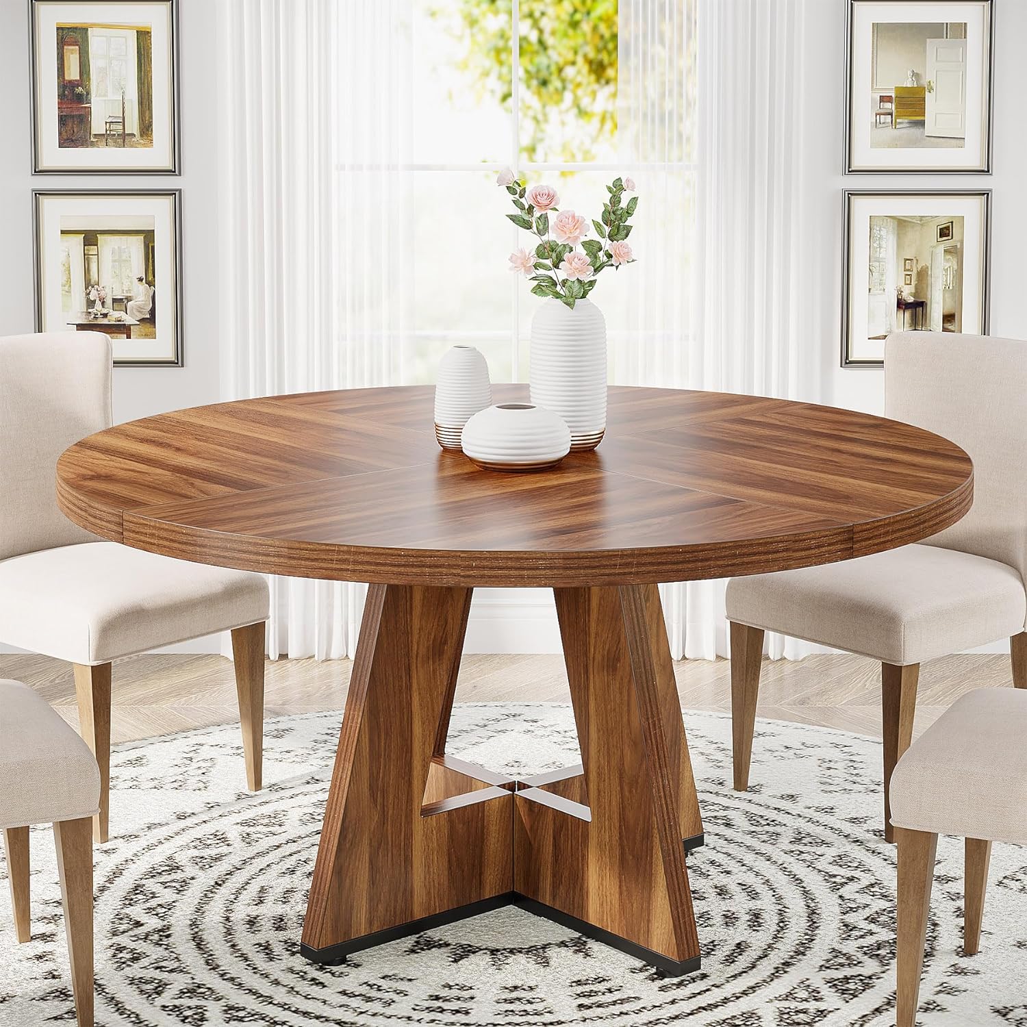 Tribesigns Round Dining Table for 4, 47 Inch Farmhouse Kitchen Table Small Dinner Table Wood Kitchen Dinning Table for Dining Room Kitchen,Living Room (Chairs Not Included)