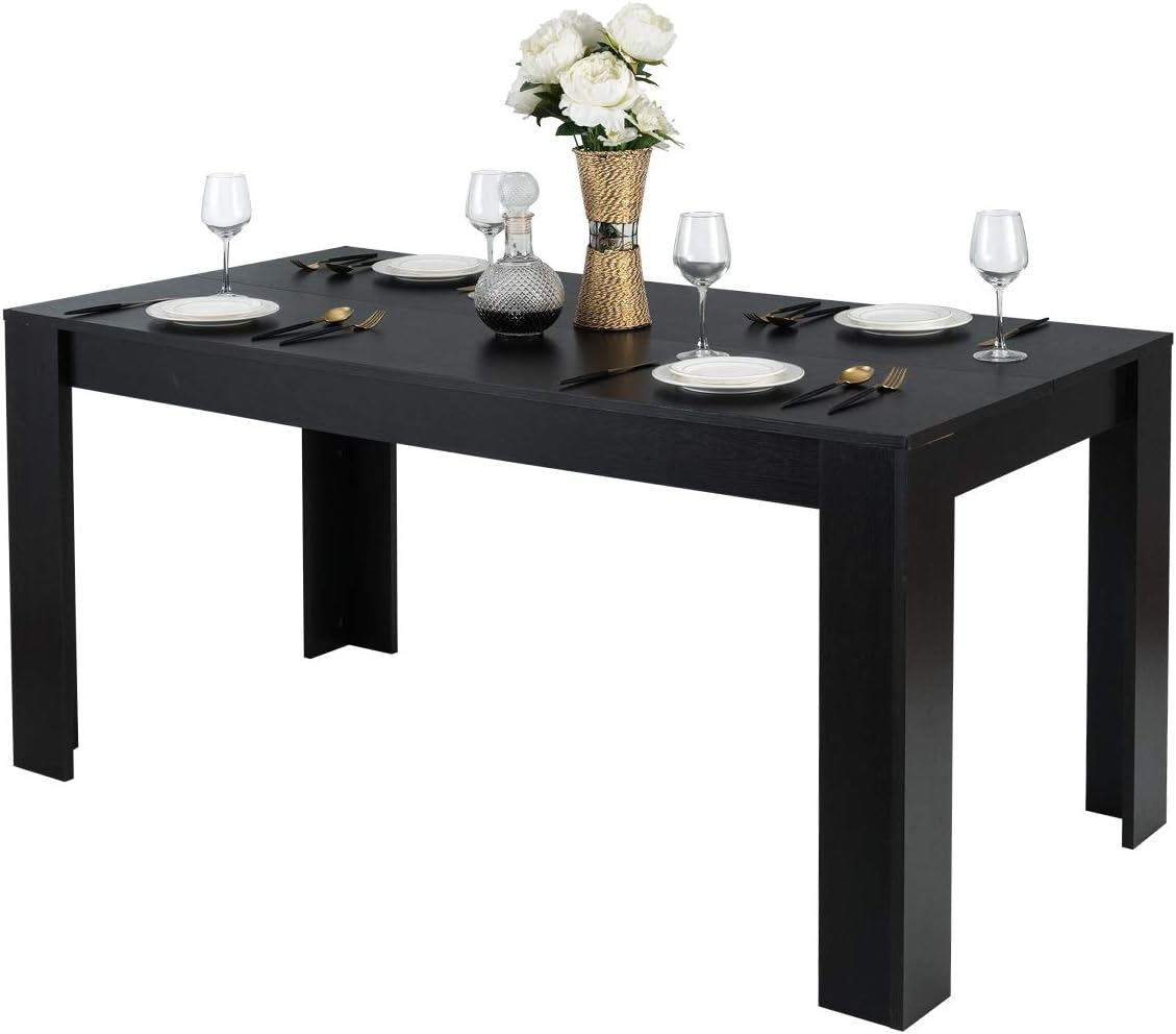 Giantex Dining Table for 6, Wood Rectangular Table, 63 L x 31.5 W x 30 H Large Farmhouse Center Table, Home Furniture Kitchen Table, Modern Dining Room Table, Supporting for 330LBS, Black