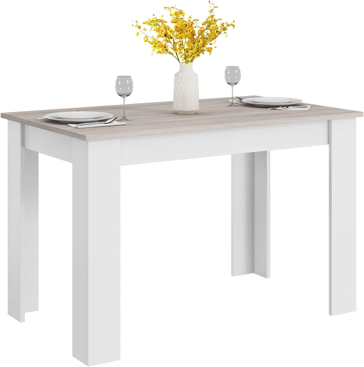 Giantex Wooden Dining Table, Modern Kitchen Table for 4, Rectangular Dinner Table for Kitchen, Dining Room, Living Room, Home Dinette Furniture, 47 L x 28 W x 30 H, (White & Light Gray)