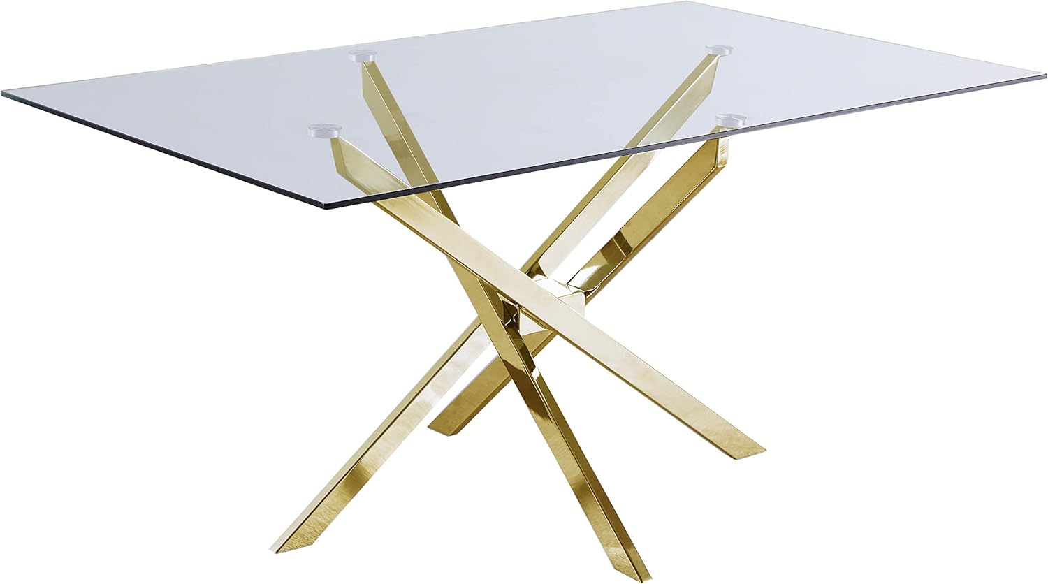 Meridian Furniture Xander Collection Modern | Contemporary Tempered Glass Top Dining Table with Durable Metal Base, 60 W x 36 D x 30 H, Gold Finish