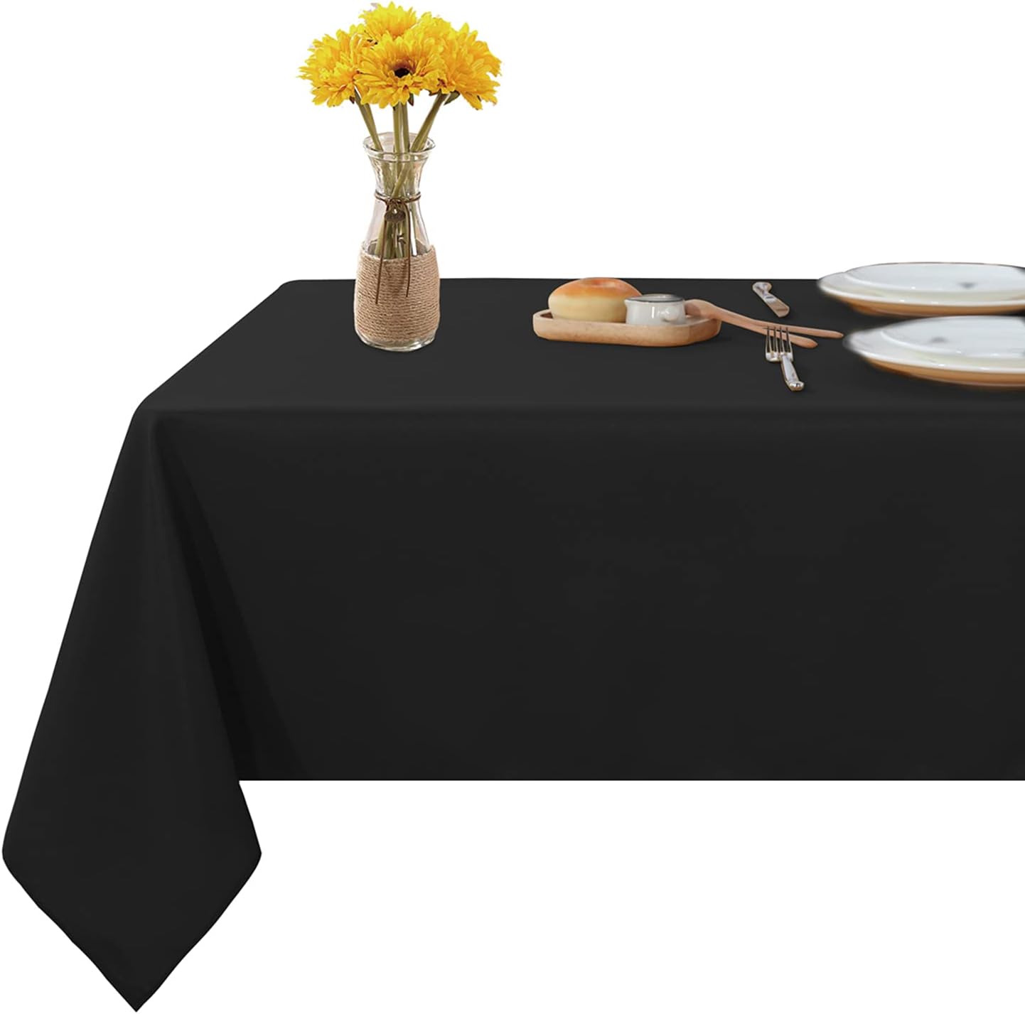 Fitable Rectangle 4 Feet Tablecloth 60x84 inch Tablecloth Stain and Wrinkle Resistant Washable Polyester Table Cloth, Decorative Table Cover for Dining Table, Buffet Parties and Camping Black