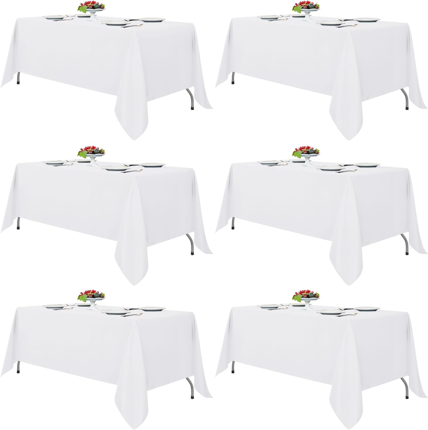 Fitable White Tablecloths for Rectangle Tables, 6 Pack - 70 x 120 Inches - Reusable and Washable Table Clothes for 6-8 Ft Tables, Polyester Fabric Table Covers for Wedding, Party, Banquet