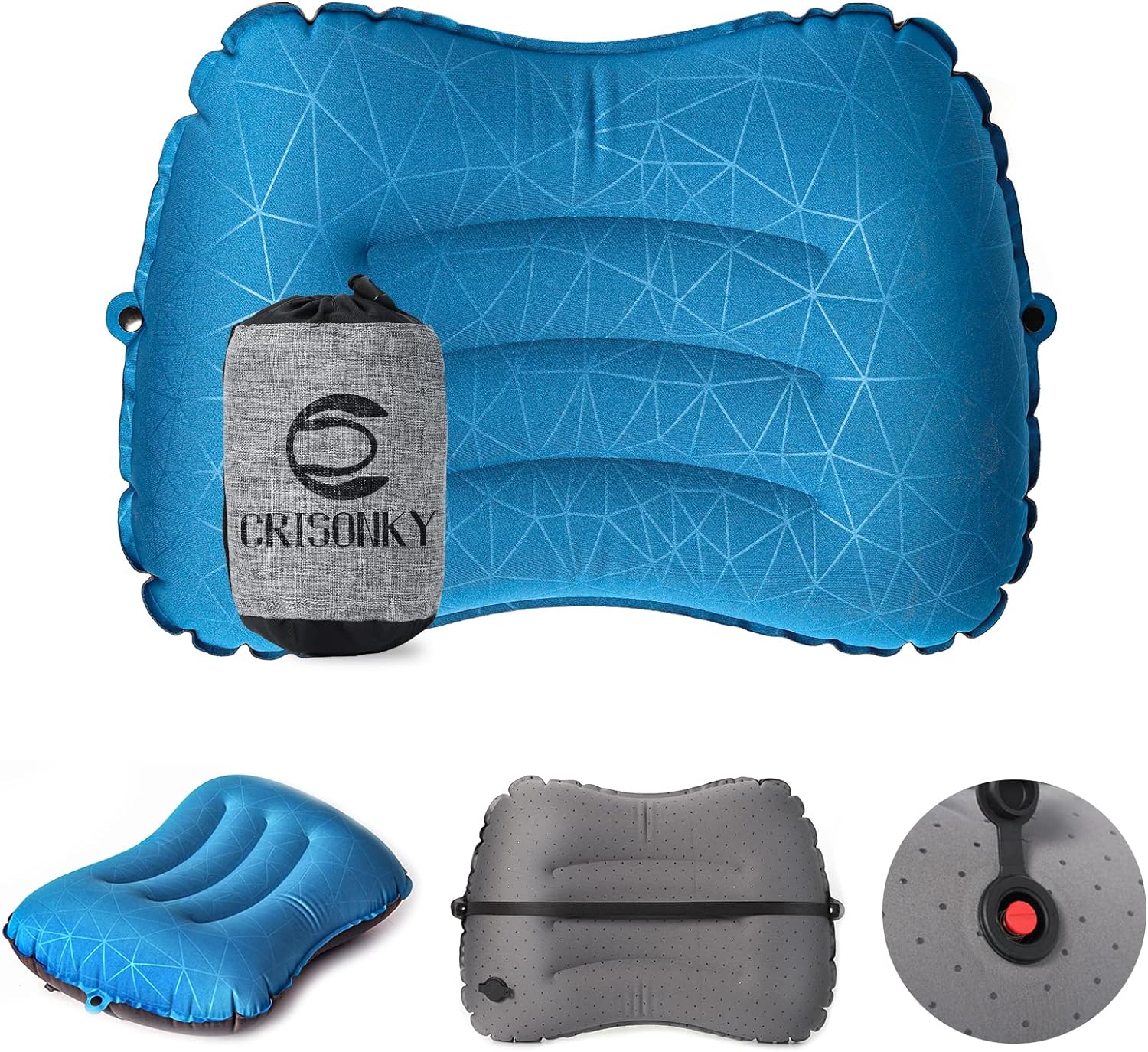 Camping Pillow - Inflatable Pillow - Travel Pillows for Backpacking & Airplane, Lumbar Support 2.0 Blow Up Pillows, Ultralight Compressible, Comfortable, Ergonomic Pillows