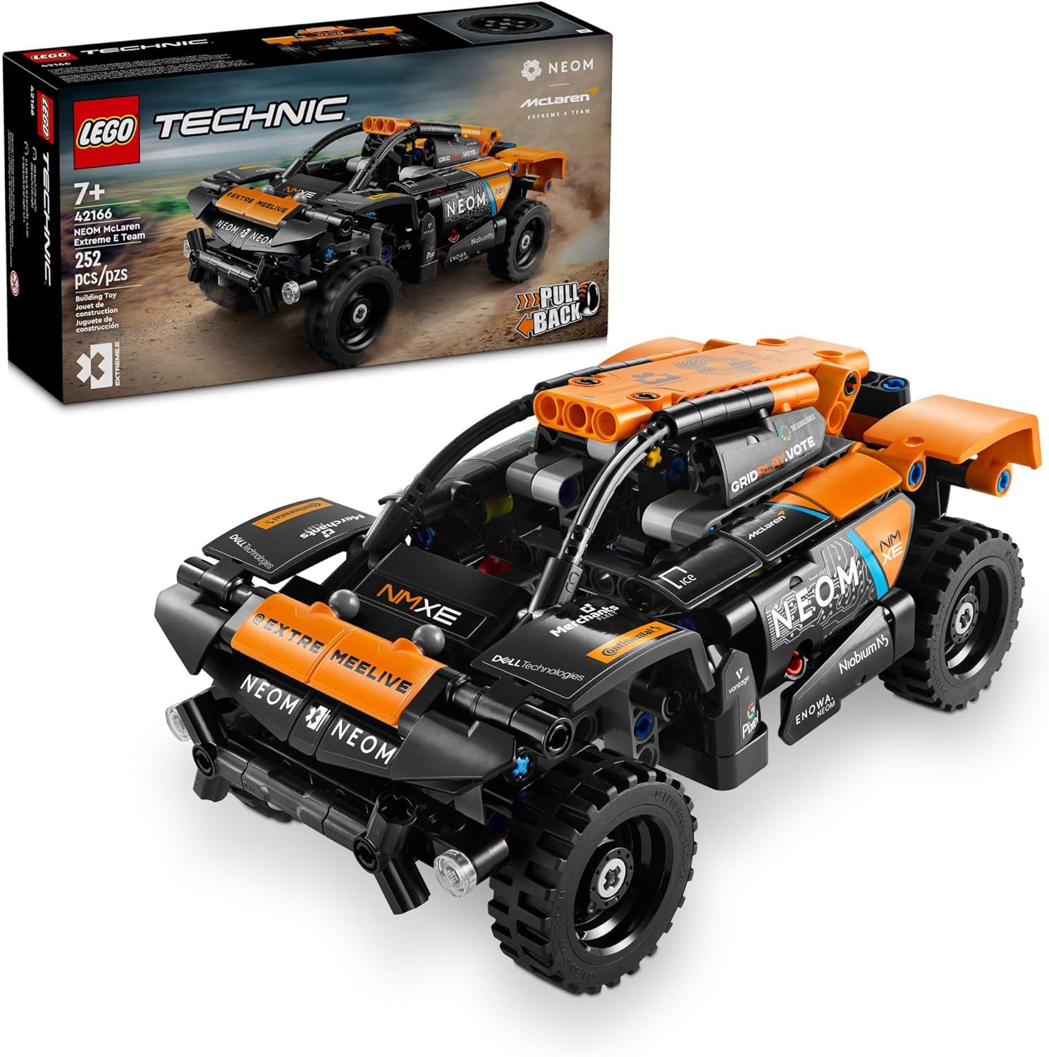 LEGO Technic NEOM McLaren Extreme E Race Car, Off-Road Pull Back Car Toy for Action Vehicle Role Play, Cool Toy for 7 Year Olds, McLaren Car Toy Gift Idea for Boys, Girls and Kids, 42166