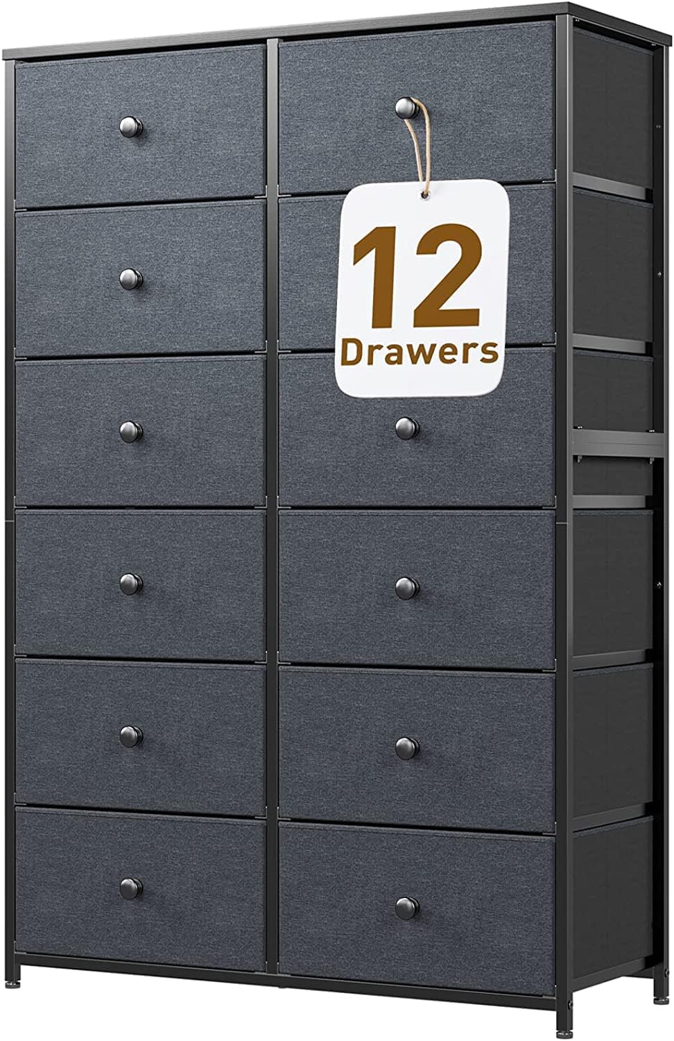 EnHomee Dresser for Bedroom Tall Dresser with 12 Drawers Wooden Top and Metal Frame Black Dressers & Chest of Drawers for Bedroom, Closet, Clothes Black 35 L x 12 W x 52 H