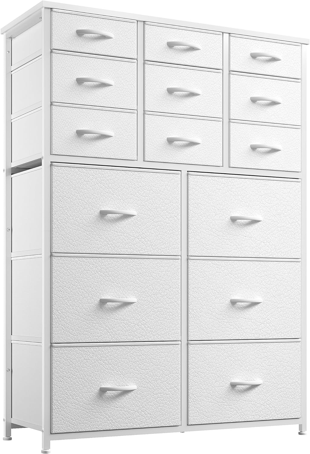 EnHomee 15 Drawer Dresser, White Dresser for Bedroom, Tall Dressers for Bedroom, Large Fabric Dressers & Chests of Drawers, Sturdy Metal Frame & Wood Top, Easy Assembly, Closet, Living Room, White