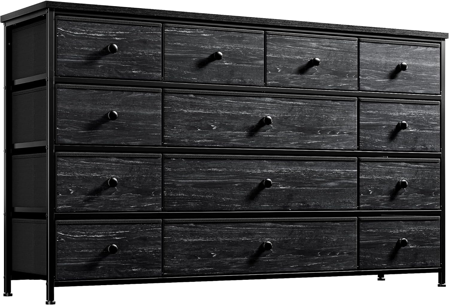 EnHomee Dresser TV Stand with 13 Drawer, Black Dresser for Bedroom, Large Dressers & Chests of Drawers, Tall Dressers for Bedroom Closet Entryway, Fabric Dresser Organizer, Black Wood Veins