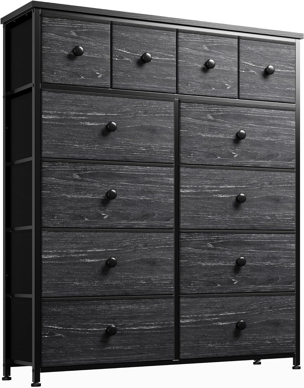 EnHomee Dresser for Bedroom with 12 Drawers, Tall Dressers for Bedroom Black Dressers & Chests of Drawers for Closet, Living Room, Wood Top, Metal Frame Black