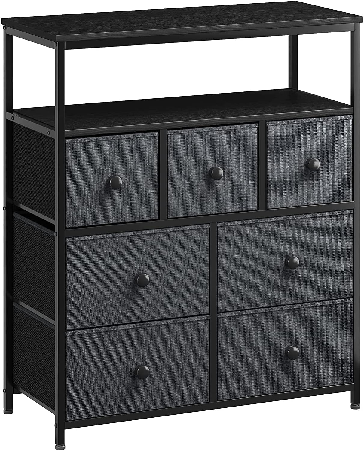 EnHomee Dresser TV Stand for Bedroom Dresser for Bedroom with 7 Fabric Drawers, TV Entertainment Center with Storage, Grey Dressers for Bedroom with Open Storage Shelf Drawer Dresser for Closet