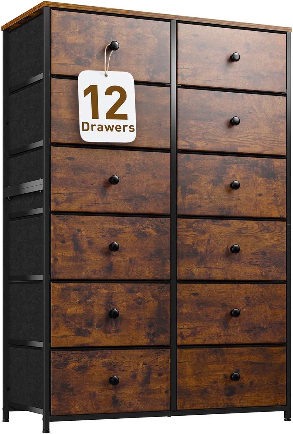 EnHomee Dresser for Bedroom, Tall Dressers for Bedroom with12 Drawers Dressers & Chest of Drawes Fabric Drawers for Clothes, Closet, 11.9 D x 34.7 W x 52.4 H Rustic Brown