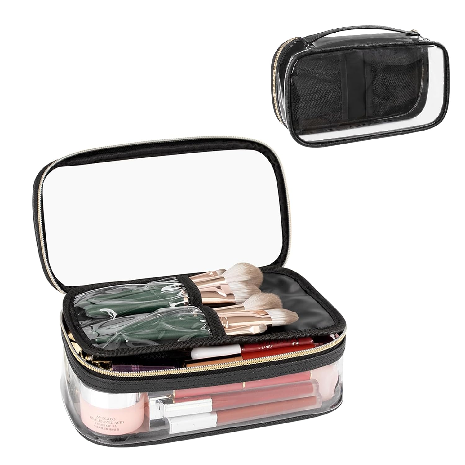 OCHEAL Clear Makeup Bags Small Cosmetic Bag Portable Cute Transparent Travel Makeup Bag with zipper for Women and Girls Cosmetics Toiletries storage Organizer Pouch-Black