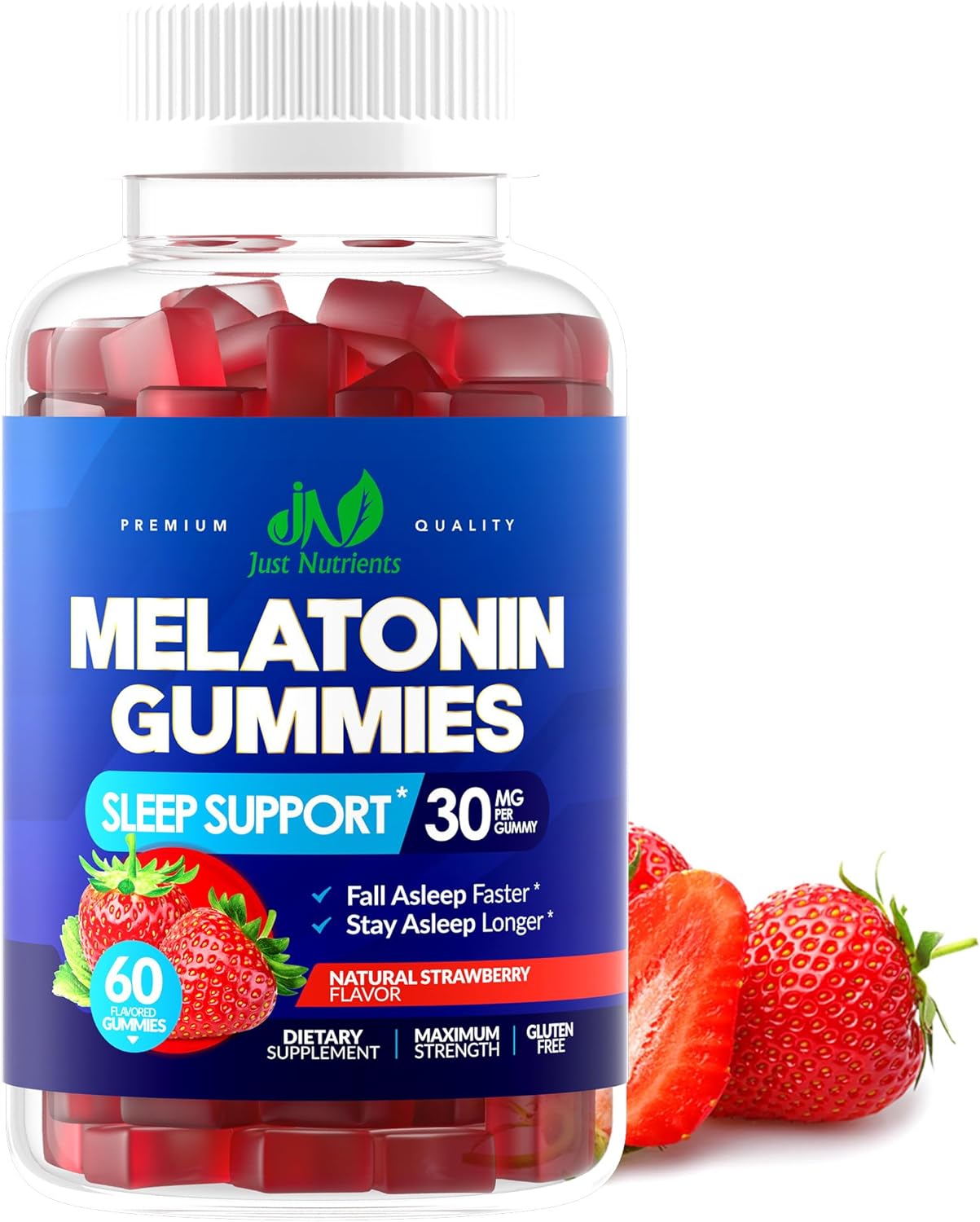 Melatonin 30mg Gummies for Adults (60 Servings) - Maximum Strength Sleep Gummies with 30mg of Melatonin Per Gummy - Gluten-Free, Sugar-Free, Non-GMO, 100% Vegetarian, Strawberry Flavor - 60 Gummies