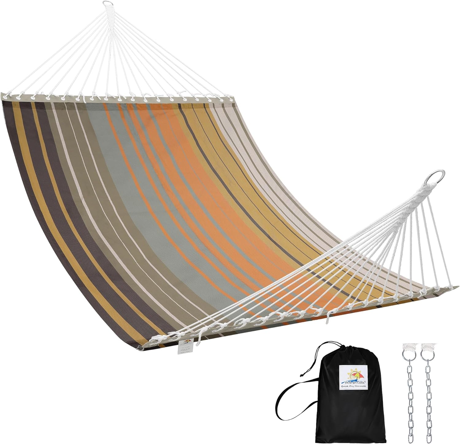 Patio Watcher 13 FT Double Quick Dry Hammock Folding Concealed Steel Spreader Bar Portable Two Person Hammock for Camping Outdoor Patio Yard Beach450 lbs CapacityCoffee
