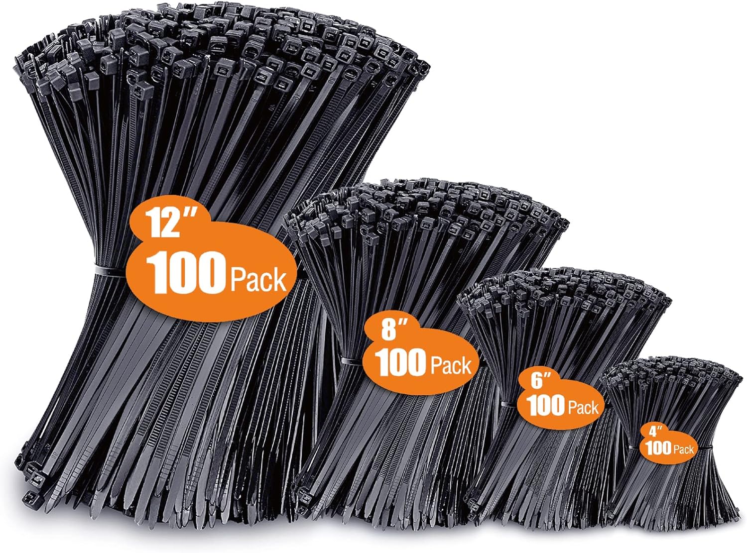 Zip Ties Assorted Sizes(4 6 8 12), 400 Pack, Black Cable Ties, UV Resistant Wire Ties by ANOSON