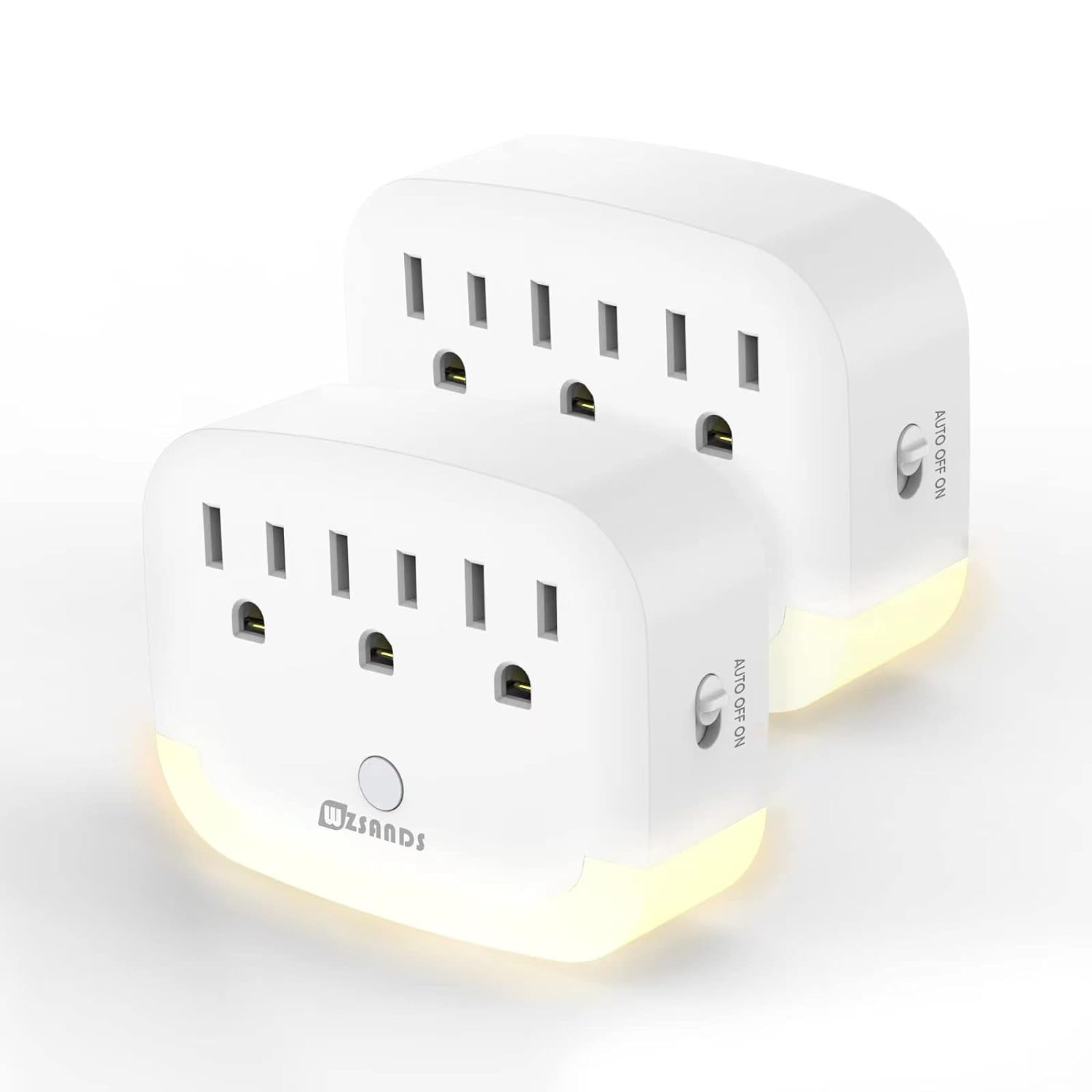 Outlet Extender with Night Light,Multi Plug Outlet Splitter, Night Light Plug,Smart Soft Night Light with Dusk-to-Dawn Sensor, WZSANDS,Wall Outlet Expander Suitable for Home, Office,White(2 Pack)