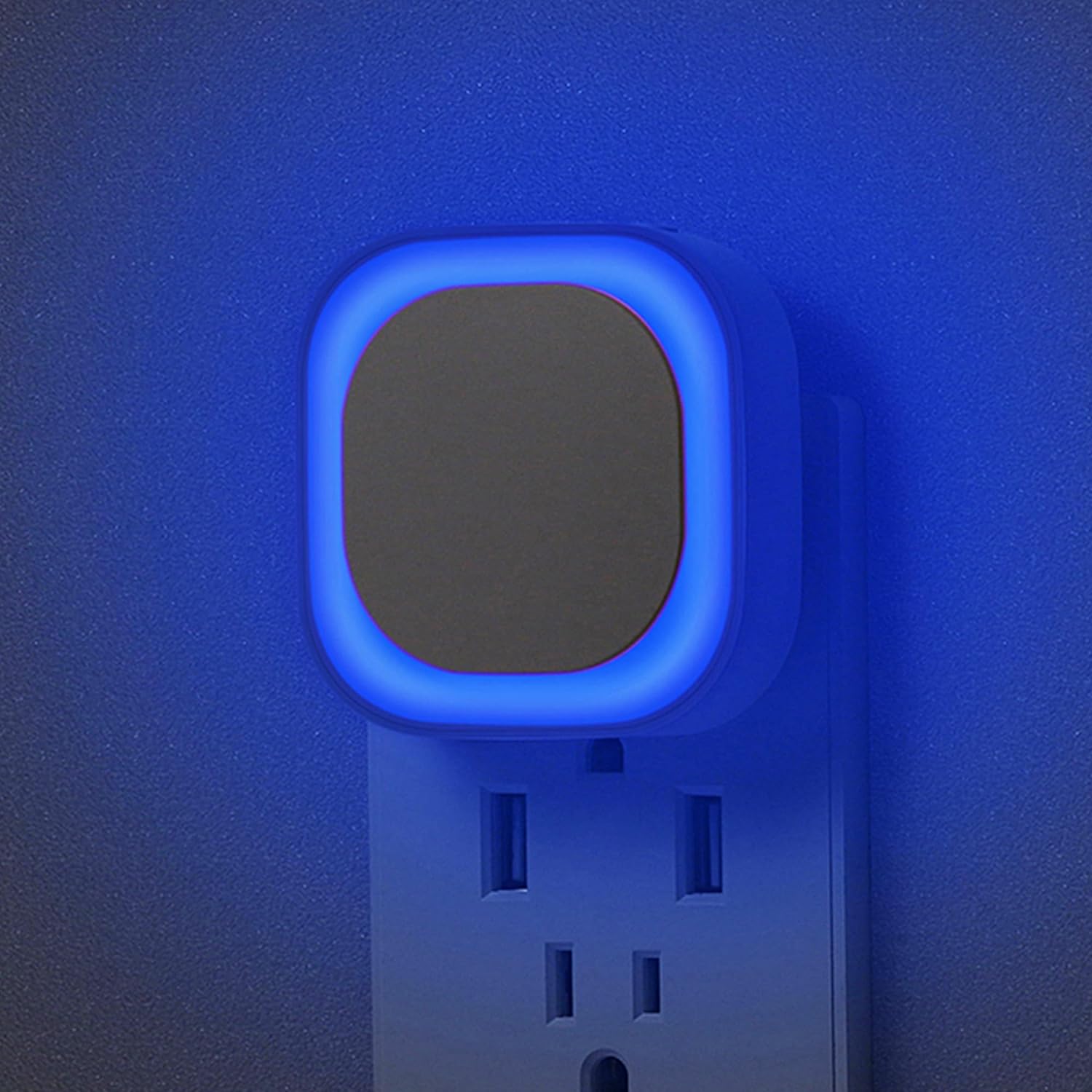 2 Pack Plug in Dimmable Night Light, Square Nightlight, Auto Dusk to Dawn Sensor, LED Wall Night Light, Soft Glow, Blue Night Light for Bathroom, Hallway, Stairs, Kitchen, Bedroom