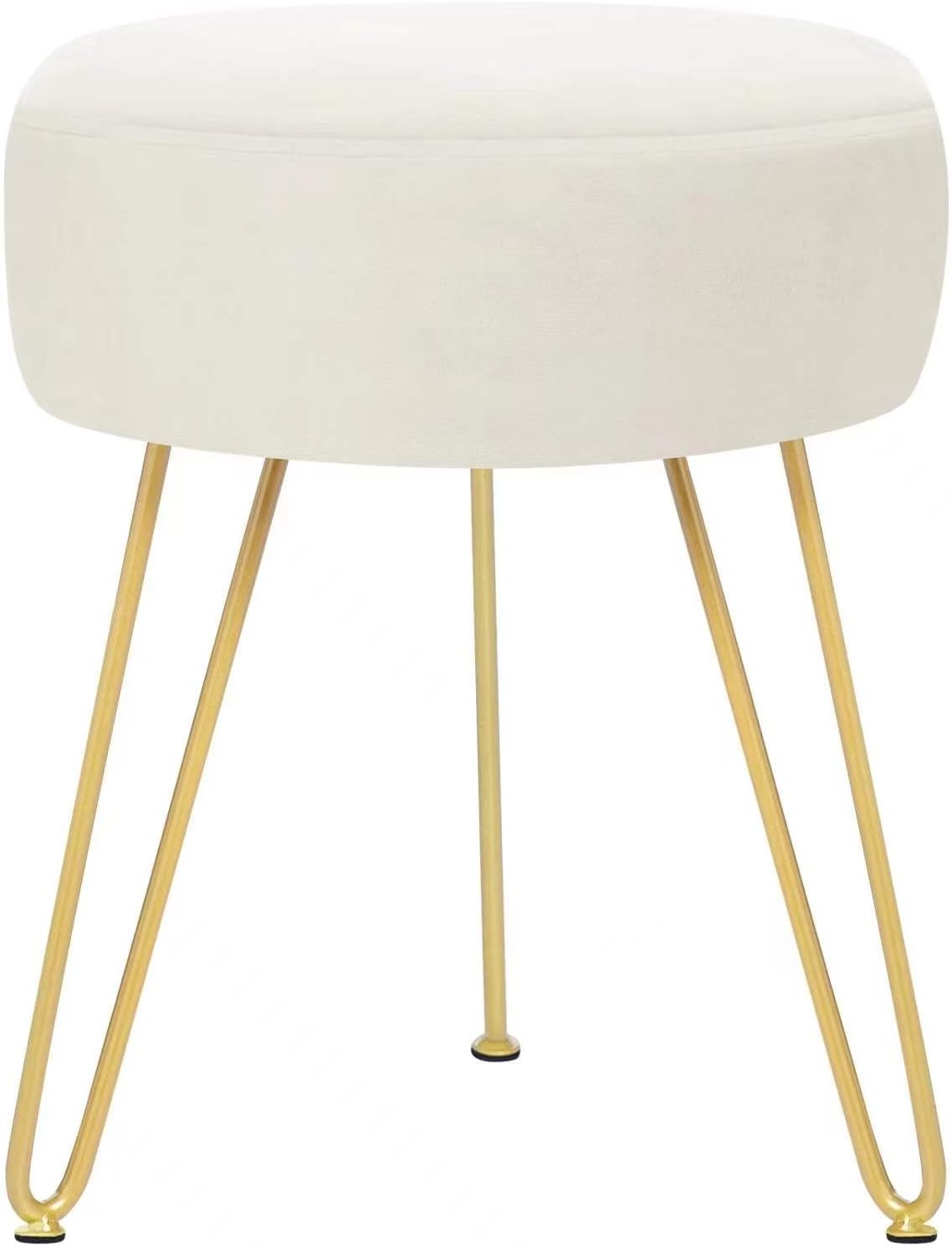 GERANT Multifunctional Vanity Stools - Velvet Round Ottoman Modern Dressing Stool -Upholstered Footrest Stool - Side Table Footstool with Golden Metal Leg for Living Room, Bedroom(Beige)