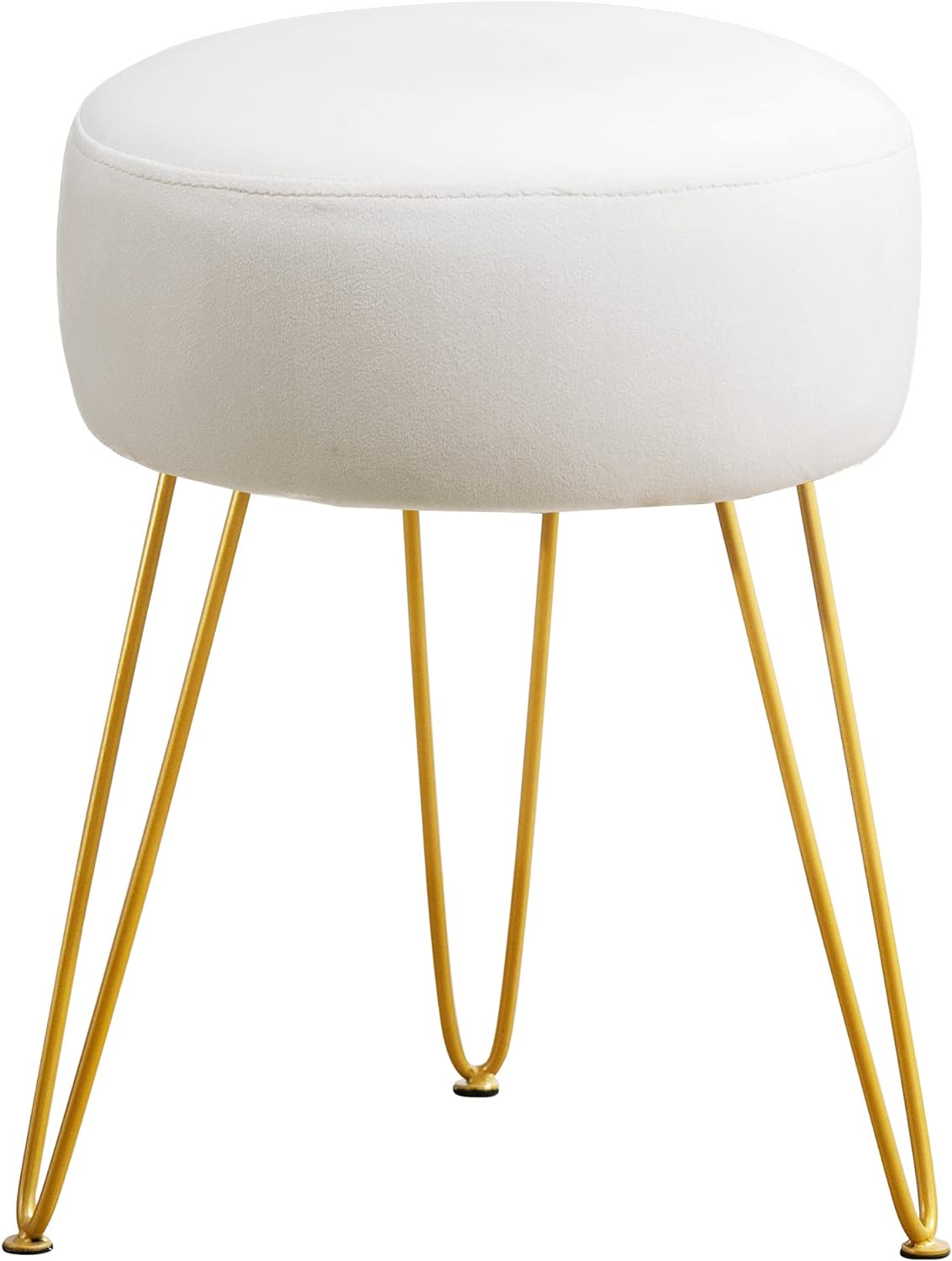 LUE BONA Vanity Stool, White Vanity Stools for Makeup Room, Round Ottoman Foot Stool, Velvet Footrest Vanity Chair for Bathroom Vanity, Bedroom, Living Room, Entryway, Offices