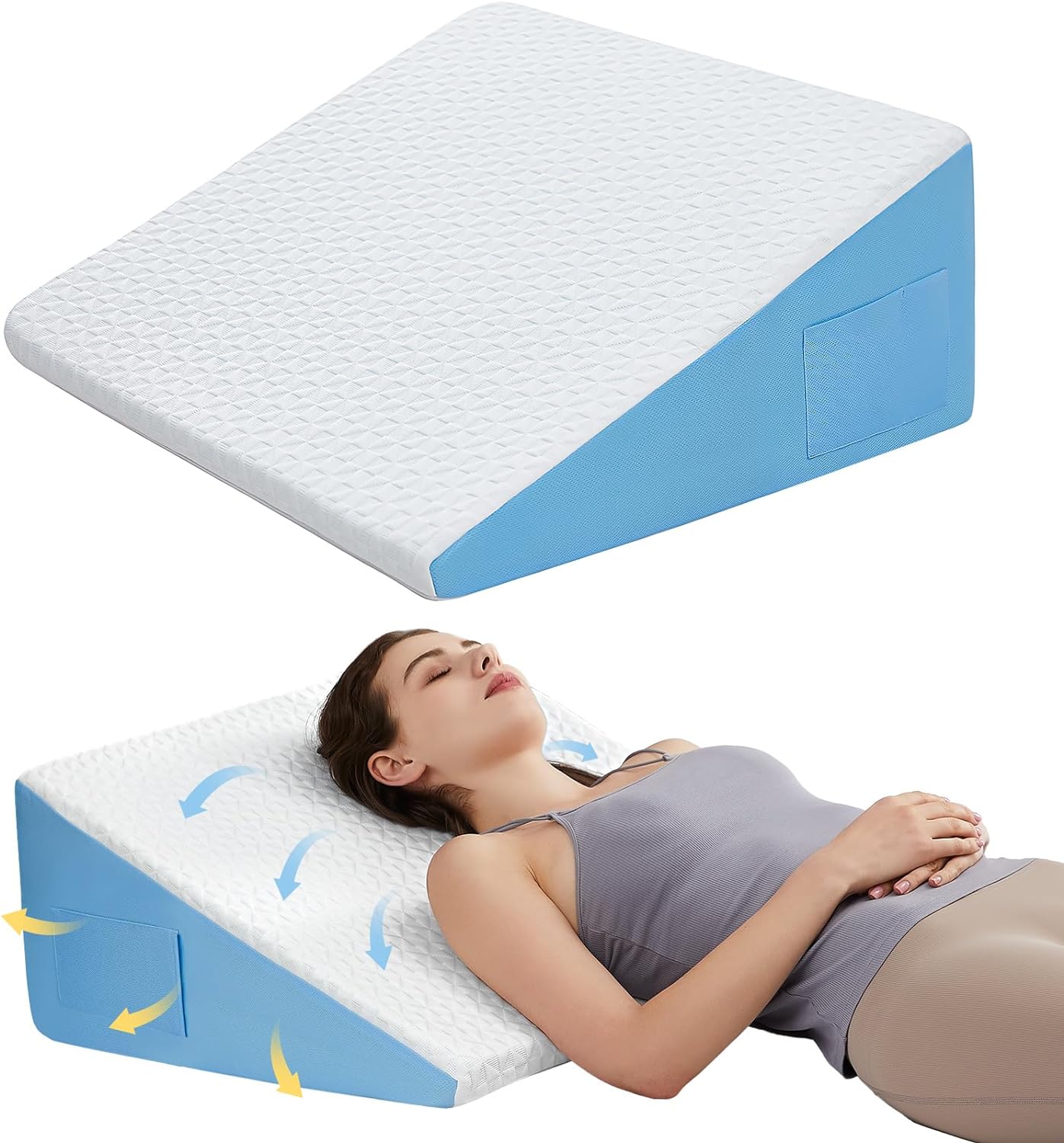 12 Wedge Pillow for Sleeping: Bed Wedge After Surgery, Cooling Memory Foam Pillow for Back Support and Leg Elevation, Triangle Pillow for Sleeping Acid Reflux & Heartburn&GERD&Snoring