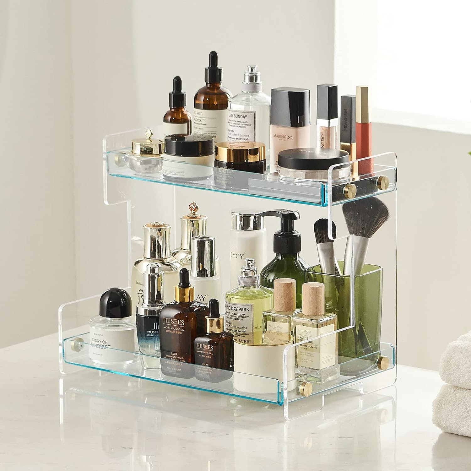 Bathroom Organizer Countertop,2 Tier Bathroom Counter Organizer Kitchen Spice Rack Cosmetic Organizer,Countertop Storage Shelf for Bathroom, Kitchen, Living Room, Bedroom, Dressing Table