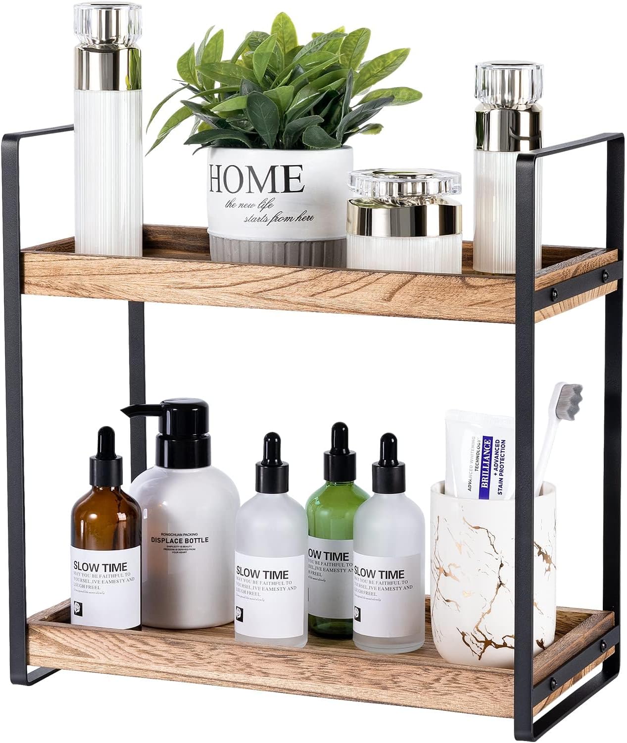 2-Tier Countertop Organizer for Bathroom Counter Wood Bathroom Counter Organizers Shelf Cosmetic Storage, Standing Vanity Tray for Bathroom Organization and Decor