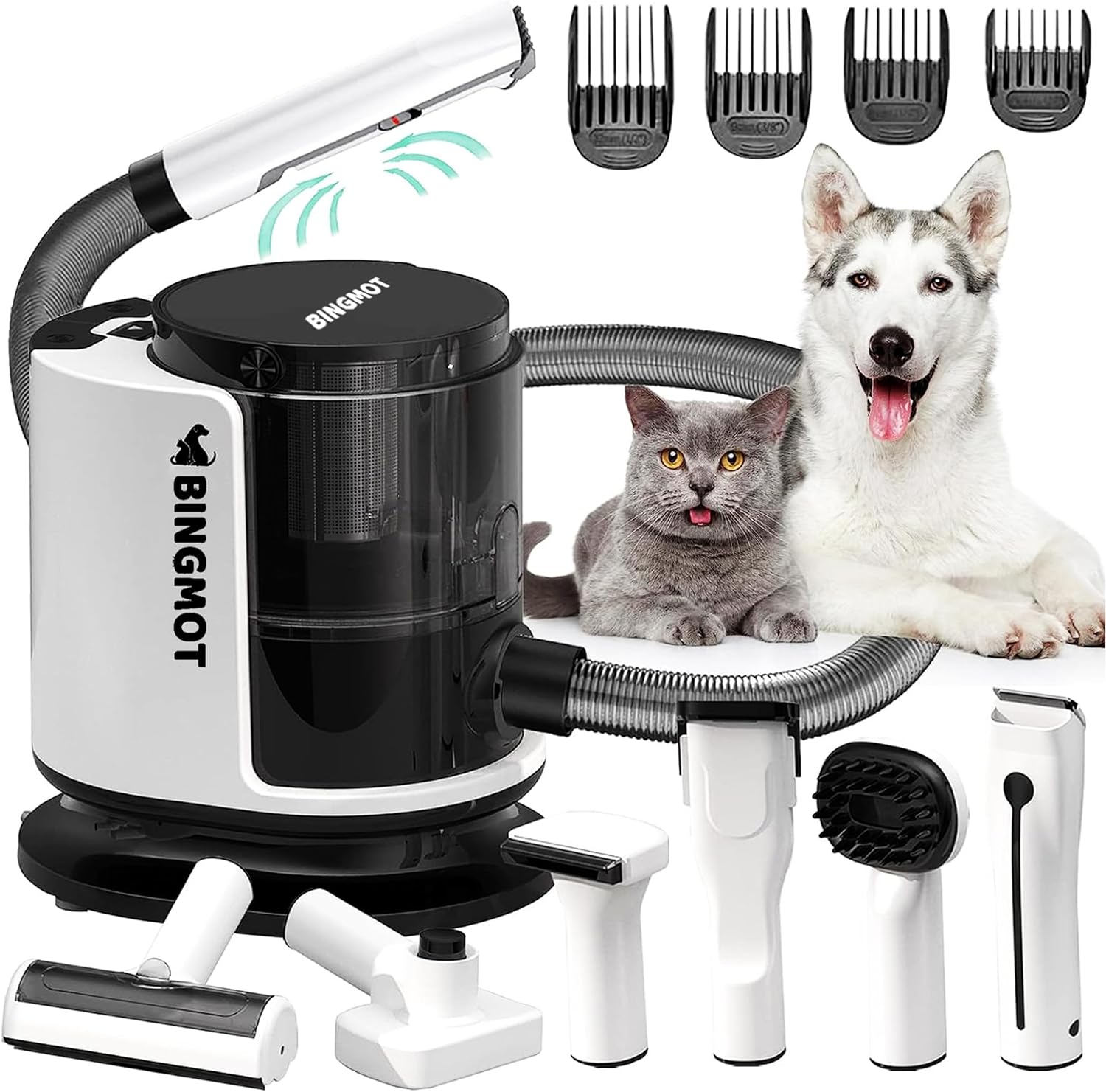 Pro Dog Clippers & Dog Hair Vacuum, Low Noise Pet Grooming Kit with 6 Pet Grooming Tools for Shedding Pet Hair, 1.5L Capacity Empty Dustbin for Pet Hair, Picks Up 99% Pet Hair