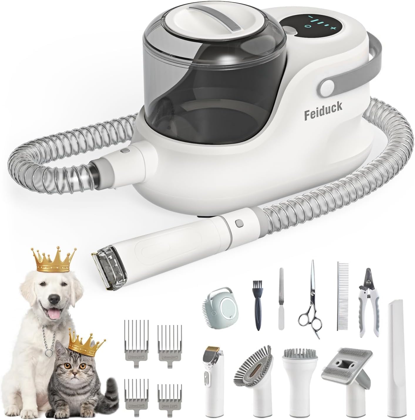 Dog Grooming Kit,Pet Grooming Vacuum Suction 99% Pet Hair,2.5L Large Capacity,Dog Air Clipper Vacuum with 12 Grooming Tools,Home and Car Cleaning Grey