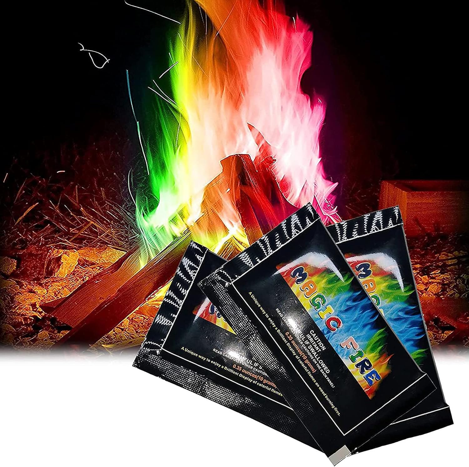 10 Pack Magical Rainbow Flames for Campfire,Colorful Flame Stain Flame Color Changing Packets Fire Pit,Multi-Colored Flame Powder Outdoor Picnic Bonfire Festival Party Outdoor Supplies (10pcs)