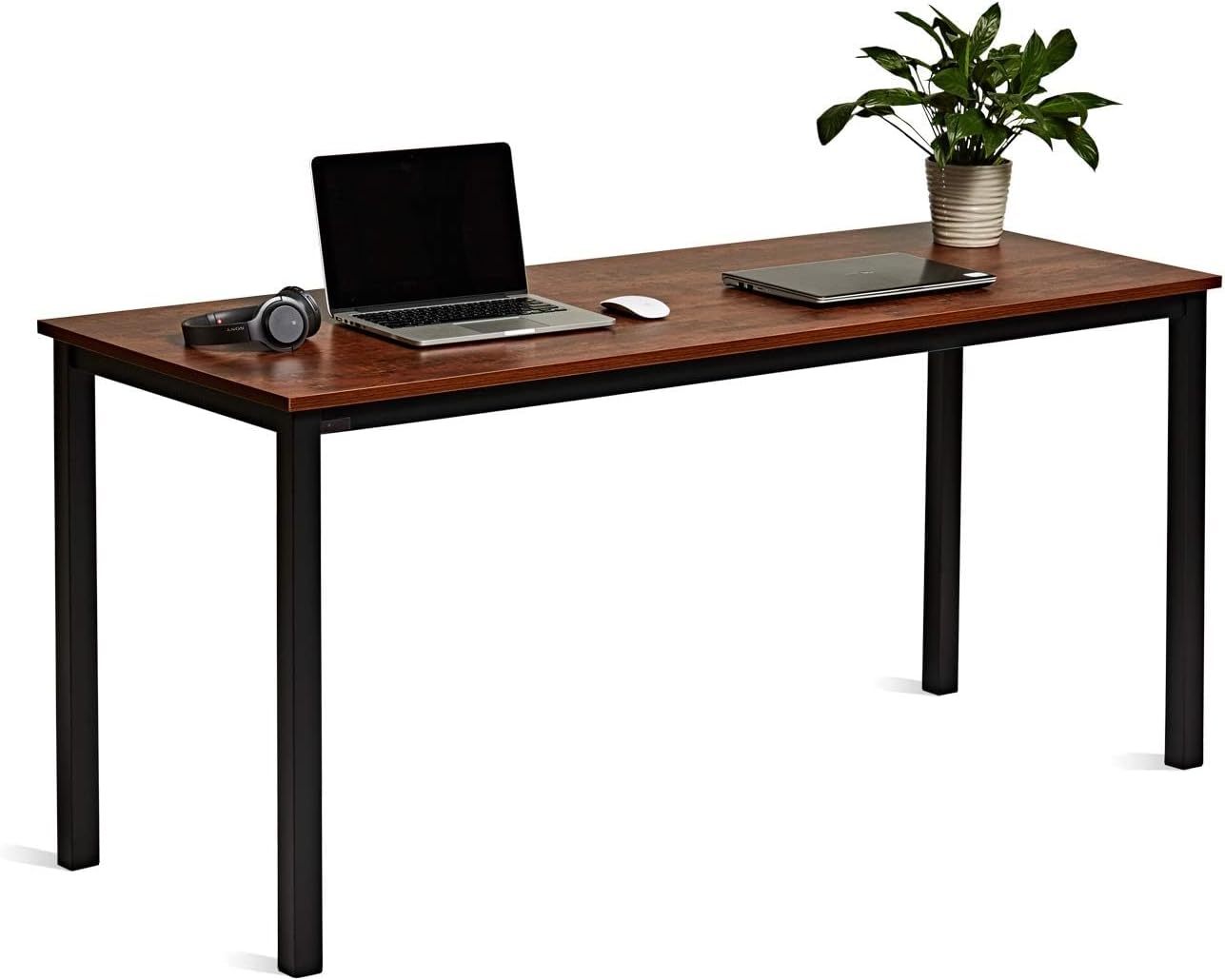 Modern Computer Desk 63 Inch Large Workstation Office Desk Computer Table Study Writing Desk for Office Home, Industrial Style, Sandalwood Board Black Leg