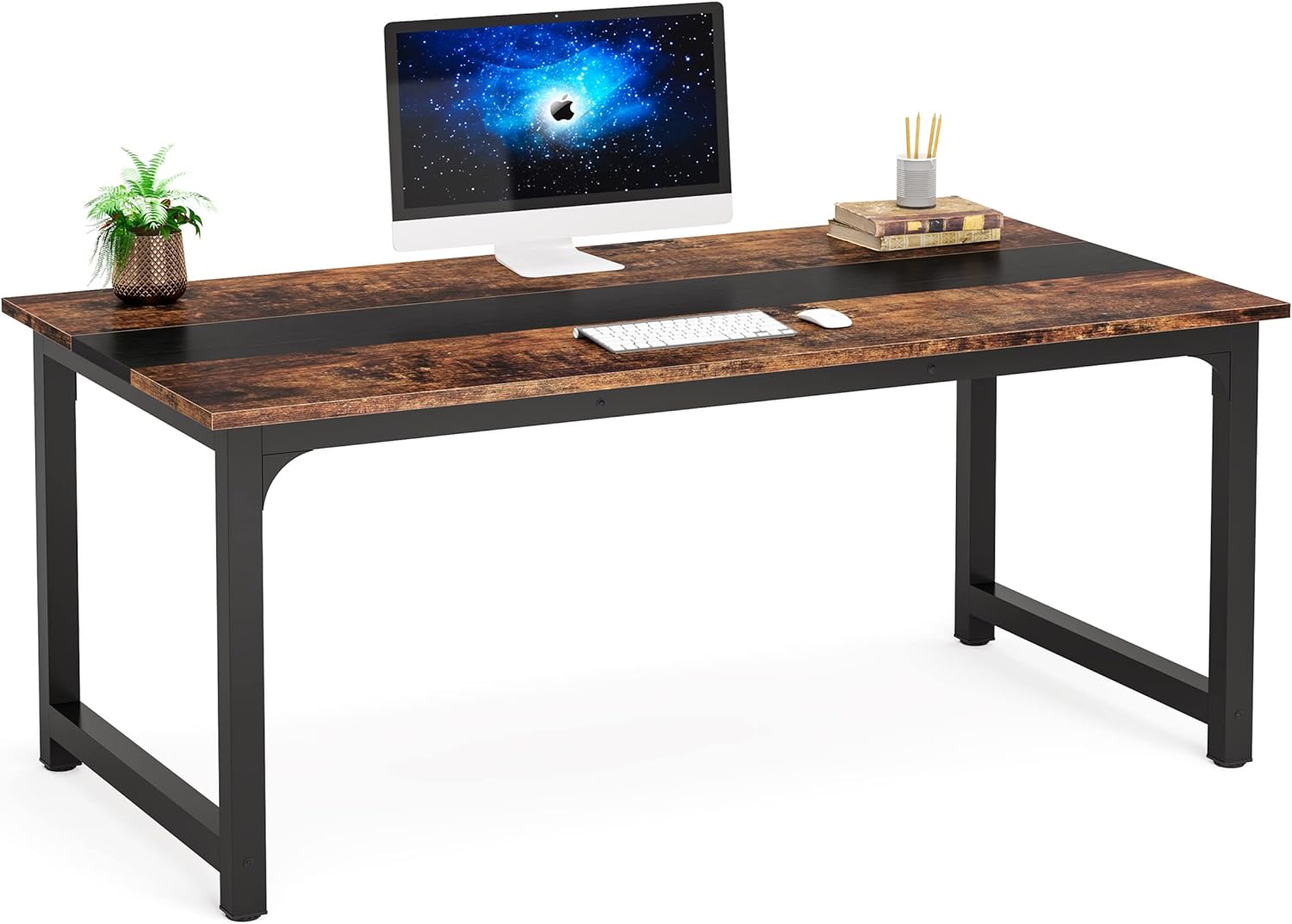 Tribesigns Modern Computer Desk, 63 x 31.5 inch Large Office Desk Computer Table Study Writing Desk Workstation for Home Office, Rustic/Black