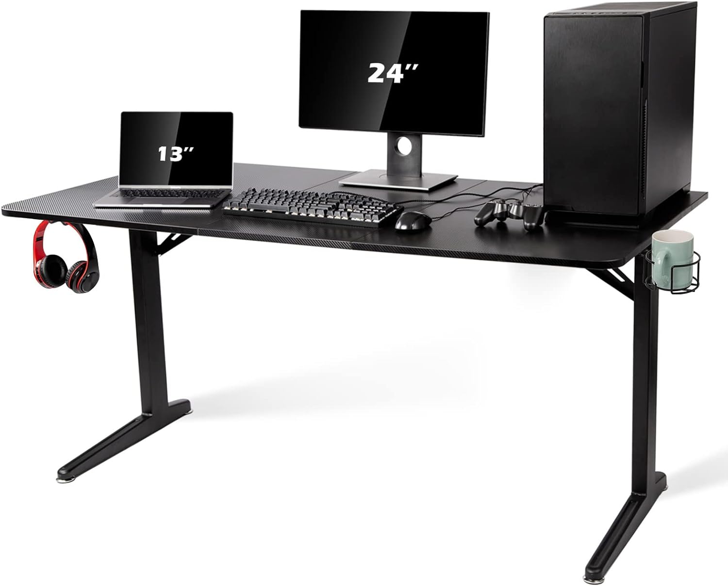 TOPSKY Gaming Desk Large Surface 63x31.5 with Cup Holder, Headphone Hook and Cable Management (Black)