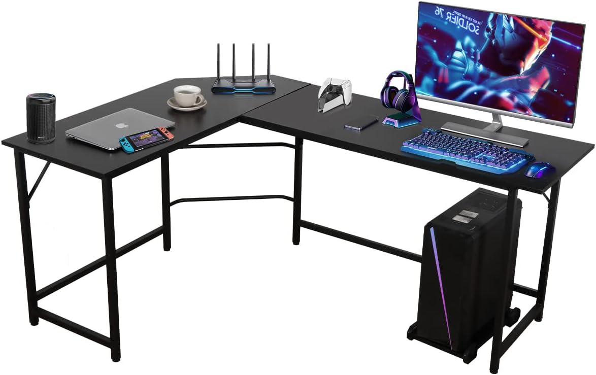 ZenStyle 66 Modern L-Shaped Corner Computer Desk Home Office LaptopTable Gaming Workstation with CPU Stand 66.5'' x 47.3'' x 29.3'' (Black)