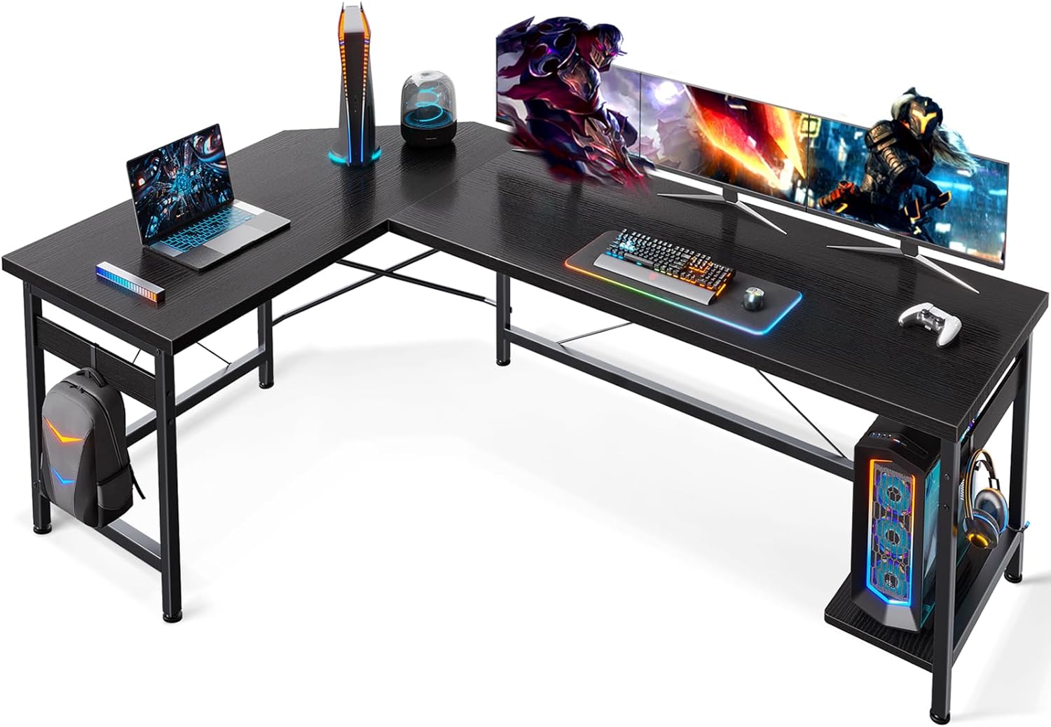 Coleshome 66 L Shaped Gaming Desk, Corner Computer Desk, Sturdy Home Office Computer Table, Writing Desk, Larger Gaming Desk Workstation, Black