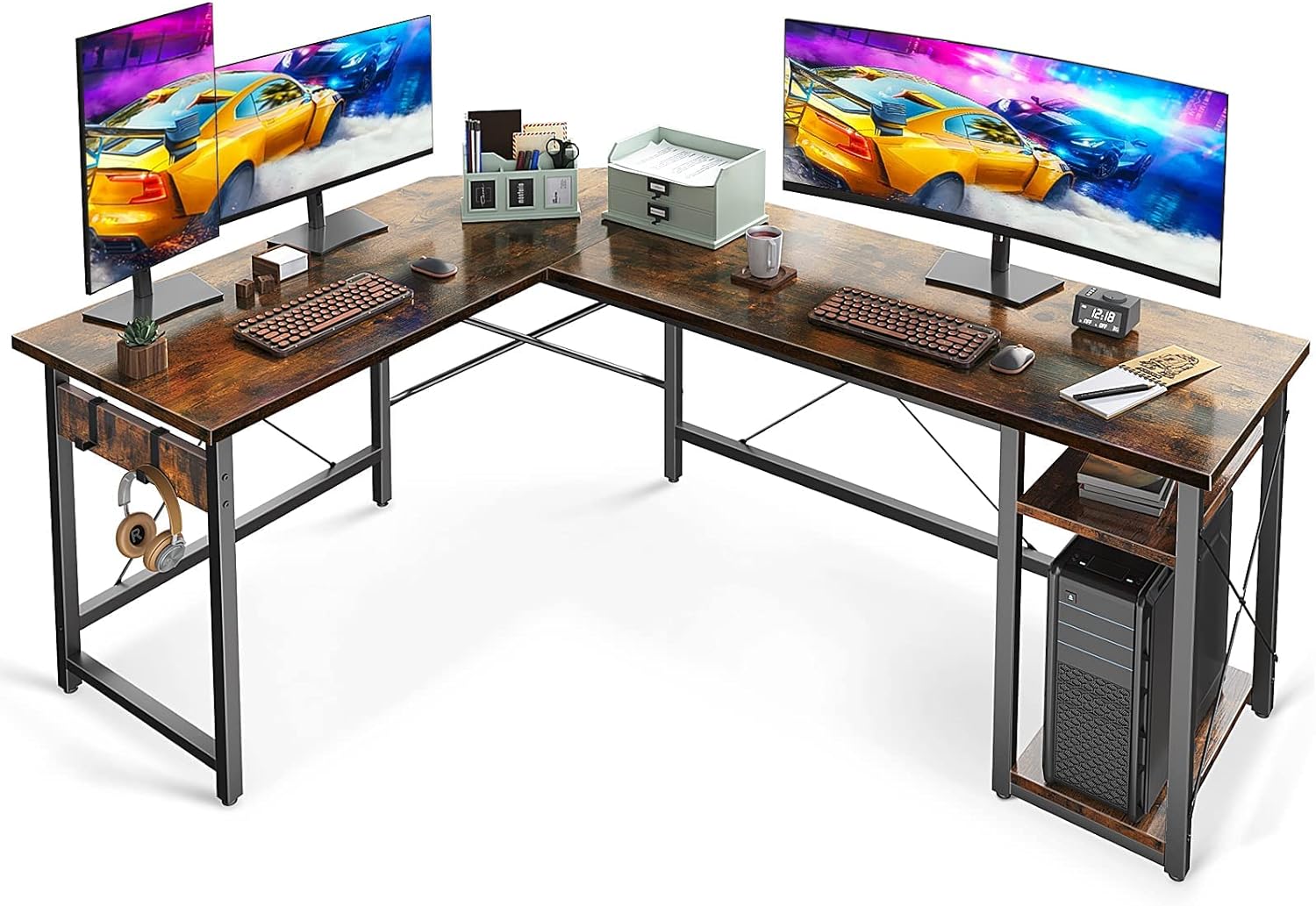 Coleshome L-shaped gaming/computer desk, designed for users who seek efficiency and comfort, provides you with a spacious desktop space to enjoy playing and working.