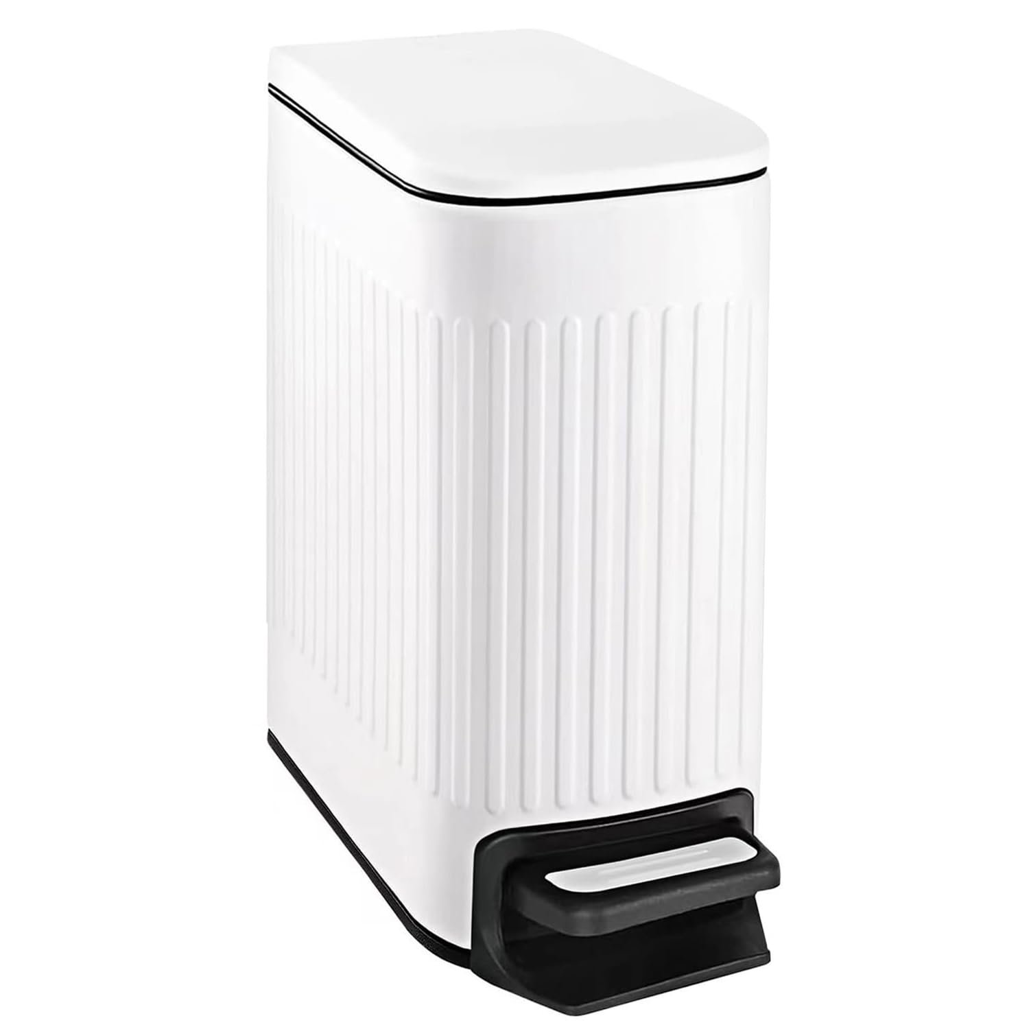 Small Bathroom Trash Can with Lid Soft Close, 6 Liter / 1.6 Gallon Stainless Steel Garbage Can with Removable Inner Bucket, Foot Pedal, Slim Trash Cans for Bedroom, Office, Kitchen (White)