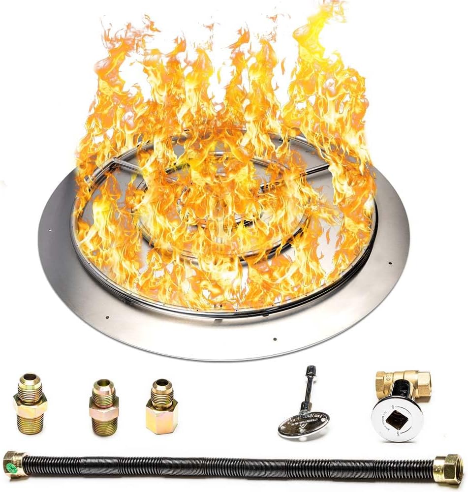 Fire Pit Burner Pan & Ring - Works with Natural Gas - Stainless Steel Fire Pit Burner Kit 36-Inch Pan, 30-Inch Ring - 200,000 BTU Max