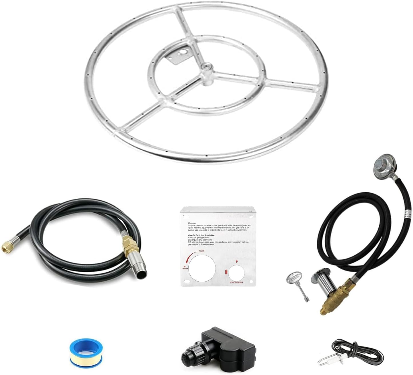 18 inch Round Drop-in Firepit kit, Stainless Steel Fire Ring Burner with Spark Ignition kit, Propane or Gas Version for Firepit, 150000 BTU, Indoor or Outdoor DIY Fireplace