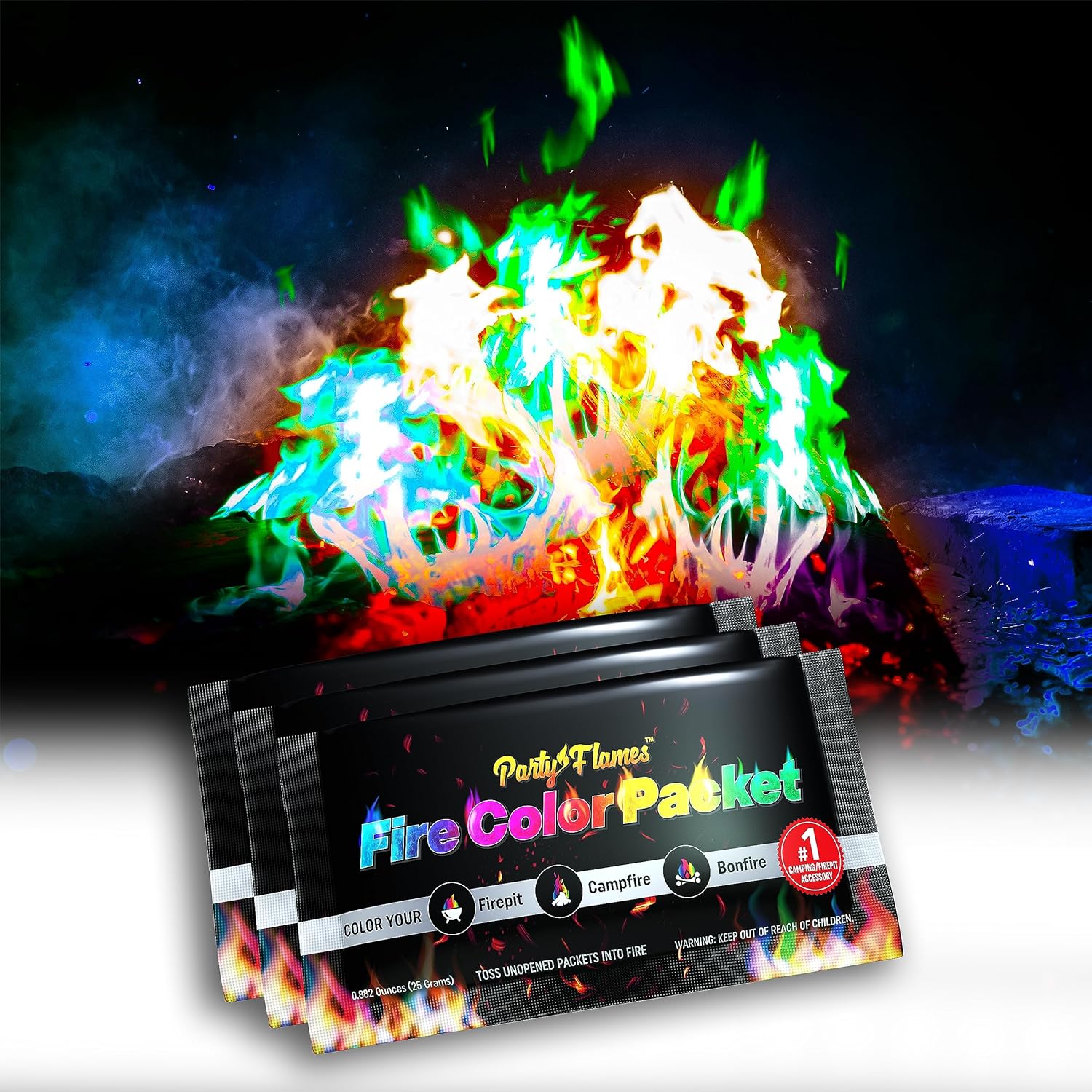 Fire Color Changing Packets (12 Pack) - Fire Pit, Campfires, Bonfire, Outdoor Fireplaces - Magic Colorful Cosmic Flame Powder - Perfect Fire Camping Accessories for Kids & Adults