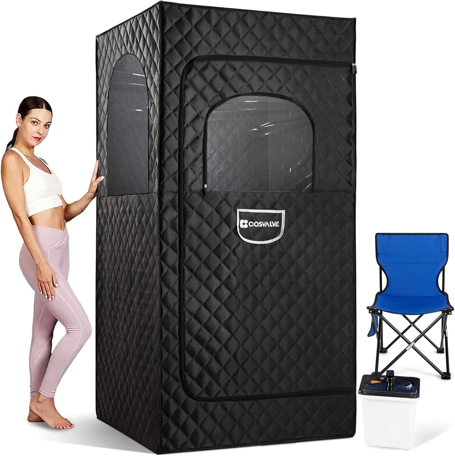 COSVALVE Full Size Portable Steam Sauna Kit, Personal Sauna Tent for Home Spa,4L & 1500W Steam Generator,Remote Control,Timer, Hook,Indoor Steam Room for Relaxation(Super Size 35.45L*35.45W*70.87''H)