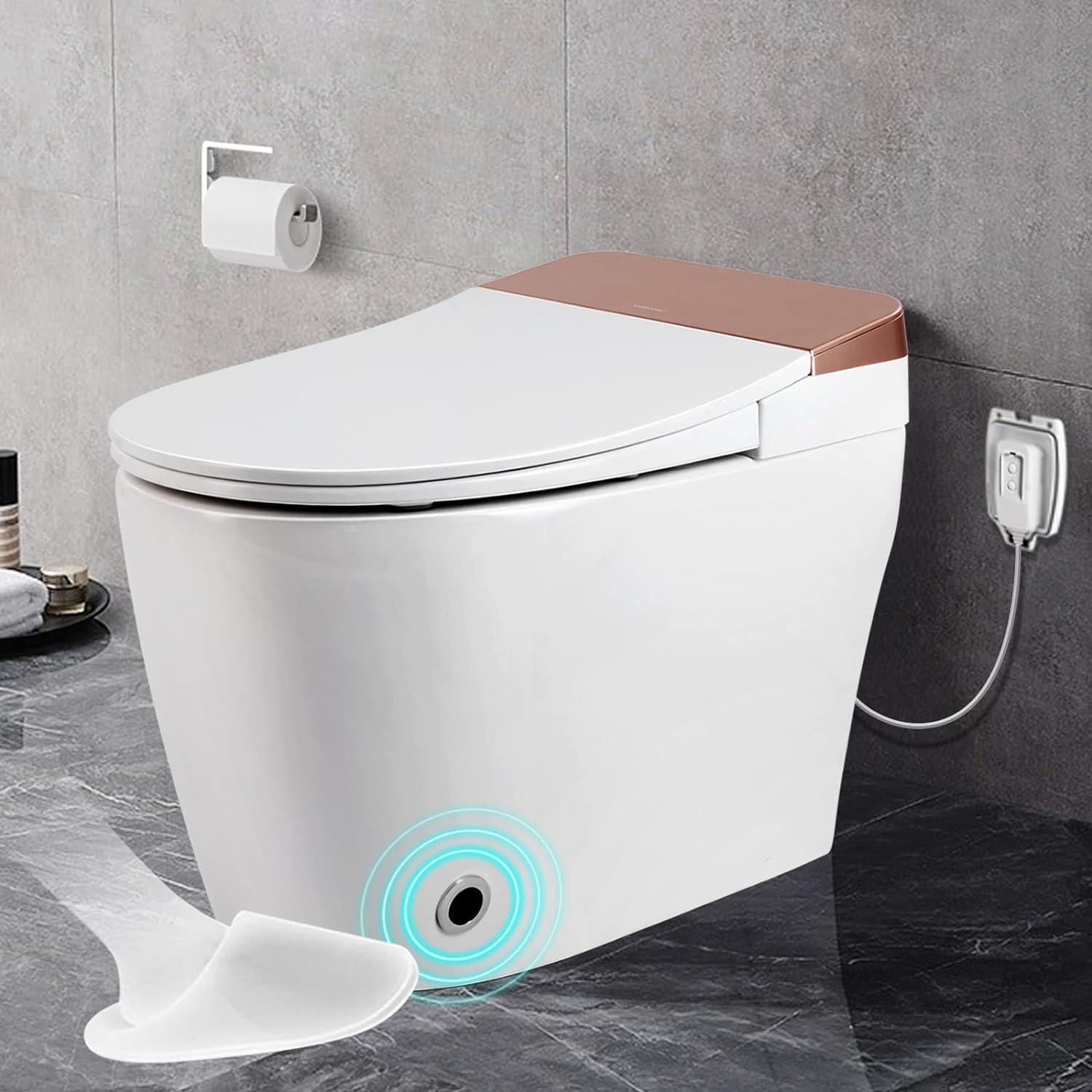 Cosvalve Smart Toilet, Heated Seat, Foot Sensor Flush, Automatic Powerful Flush, Tankless Toilet without Bidet, Knob Control White Night Light, Power Outage Flushing