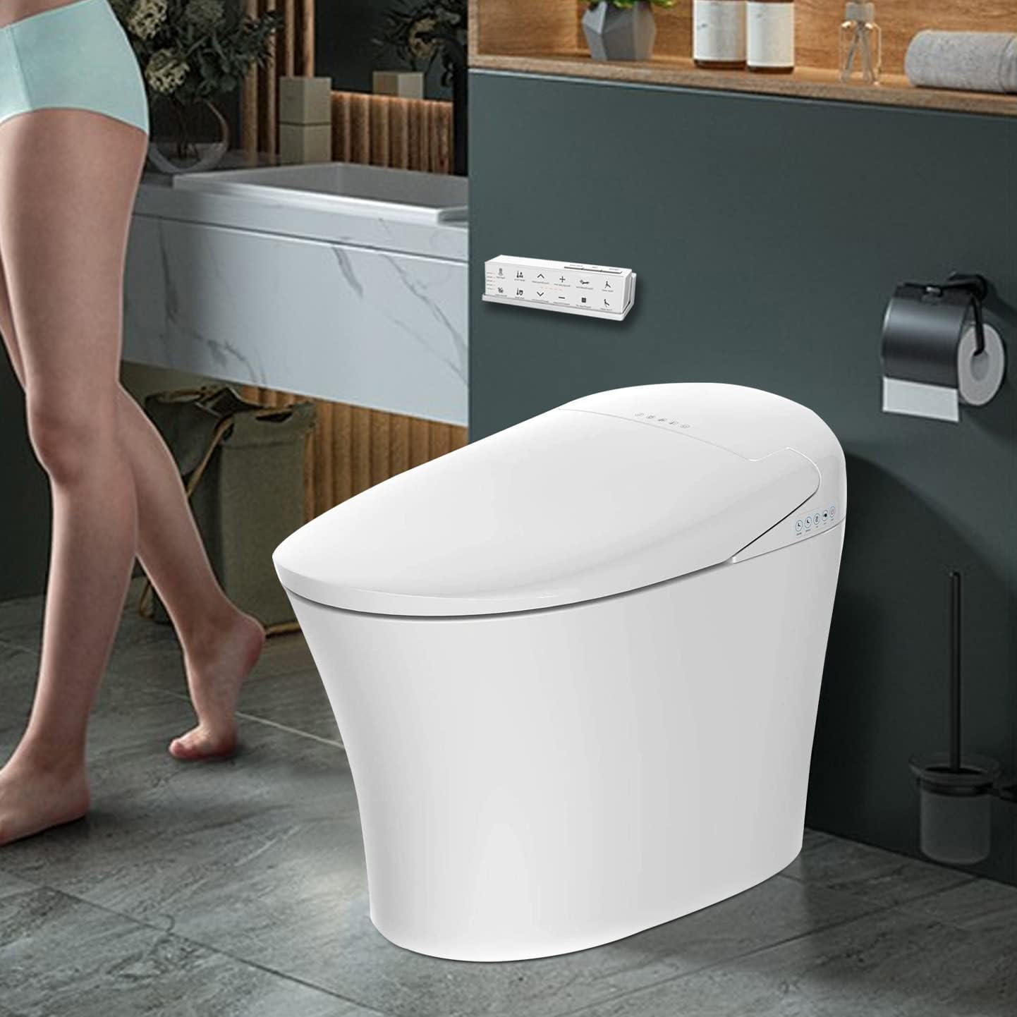 Smart Toilet, Auto Flush, Heated Seat with Integrated Remote Control, With Advance Bidet And Soft Closing Seat, Smart Bidet, Auto Toilet Cover, Seat Sensor
