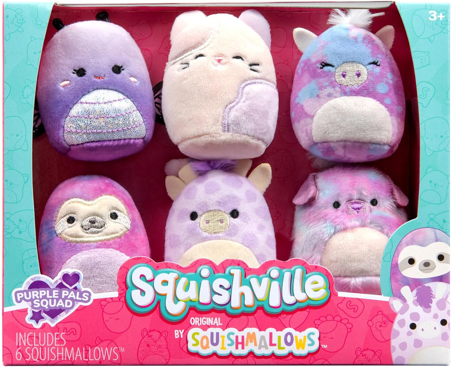 Squishville by Original Squishmallows Purple Pals Squad Plush - Six 2-Inch Squishmallows Plush Including Bashira, Mollie, Carlota, Patrick, Rida, and Jazzy - Toys for Kids