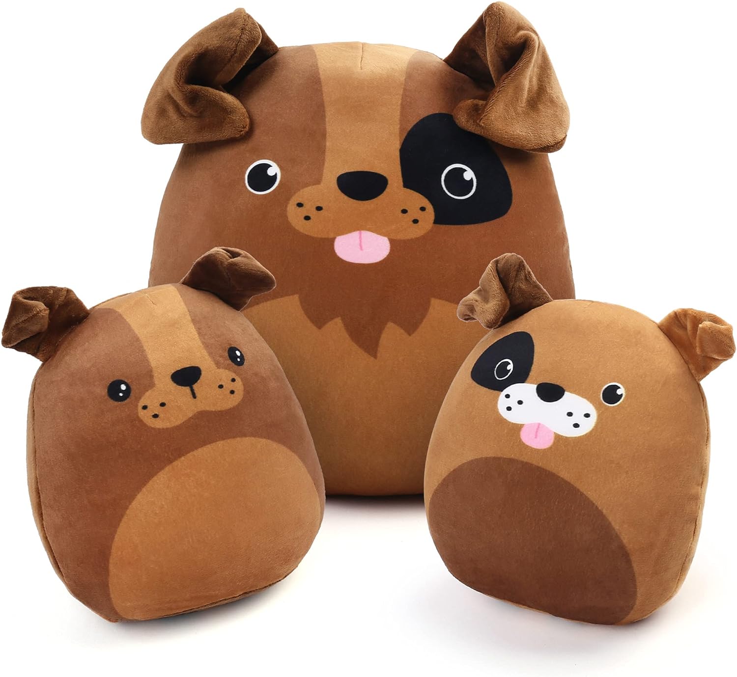 BenBen Dog Plush Pillow, Set of 3, 12 and 7'' Squishy Stuffed Animals Hugging Toy, Ms Wags and Pups