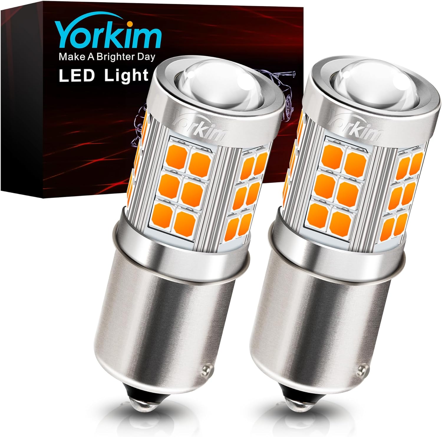 Yorkim 1156 LED Bulb Amber led turn signal bulb 1141 led bulb 1003 led amber lights BA15S P21W 7506 bulb led Replacement for Turn Signal Blinker Lights Side Marker Lights, pack of 2