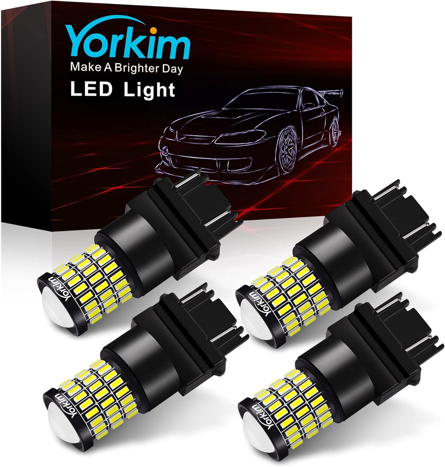 Yorkim 3157 Led Bulb White 3157 Led Reverse Lights Bulb with Projector 3156 3057 3056 4157 4057 T25 Led Bulbs replacement for Backup Reverse Light Brake Light Tail Light DRL, Pack of 4