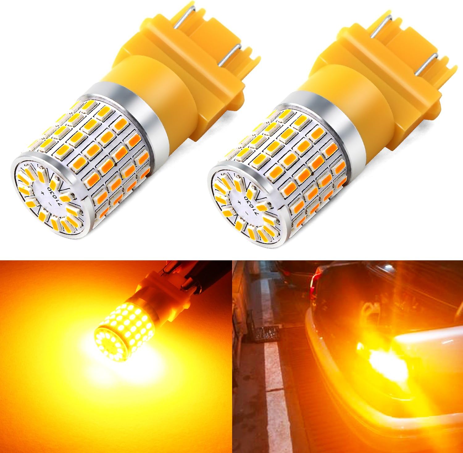 PHINLION Super Bright 3014 72-SMD 3056 3156 3157 3457 4157 5702AK Amber Yellow LED Bulbs for Turn Signal Blinker Indicator Side Marker Lights Lamps