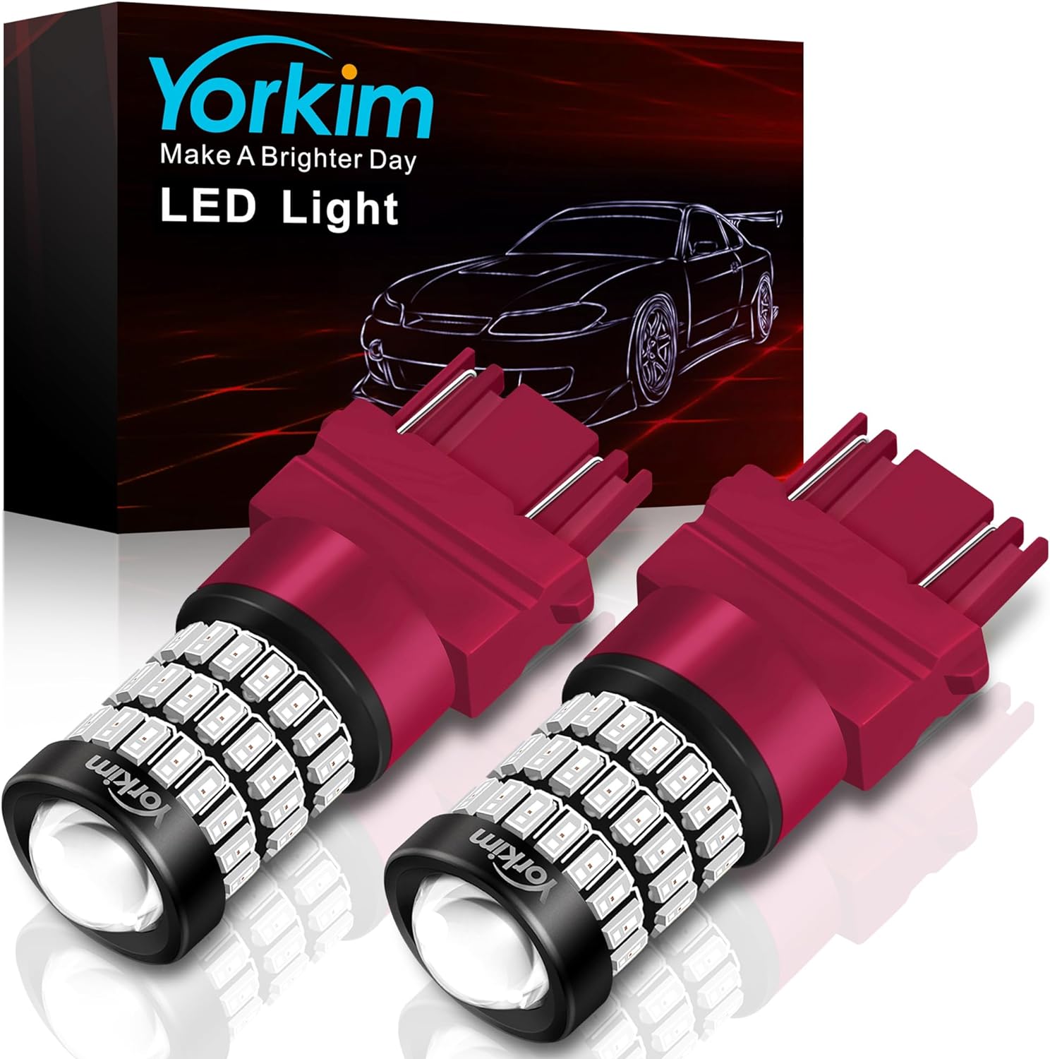 Yorkim 3157 Led Bulb Red 3157 Led brake lights bulb 3157 Led tail lights 3157 Led blinking brake lights with Projector 3156 led bulb red 3056 3156 3057 4057 4157 T25 Led Bulbs red, Pack of 2